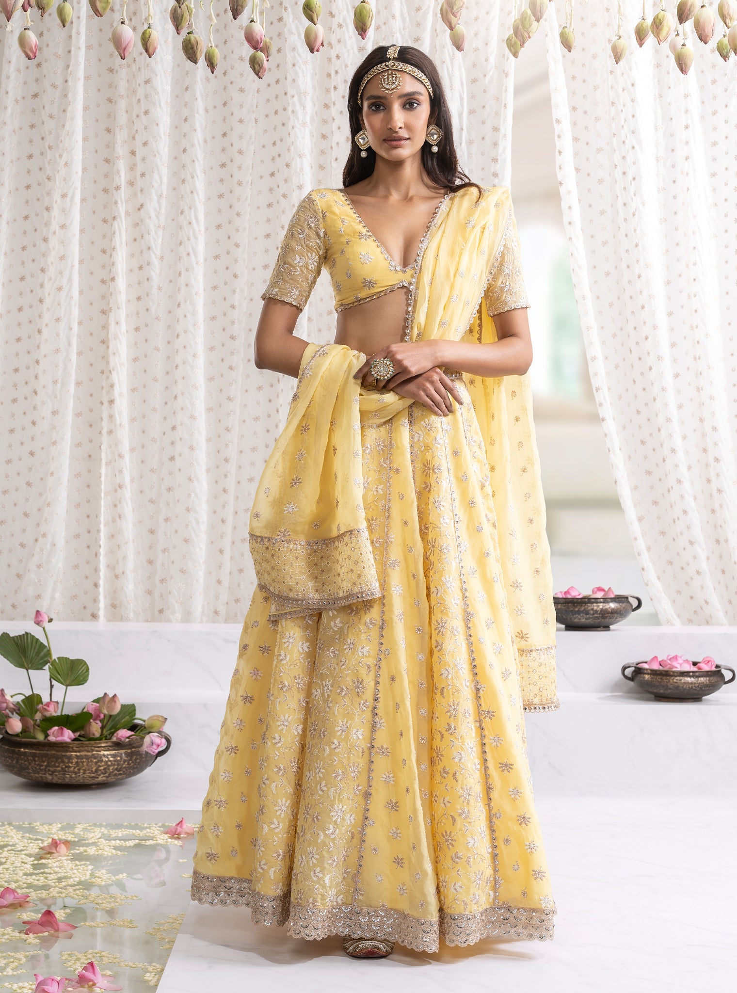 Madhvi Organza Yellow Lehenga