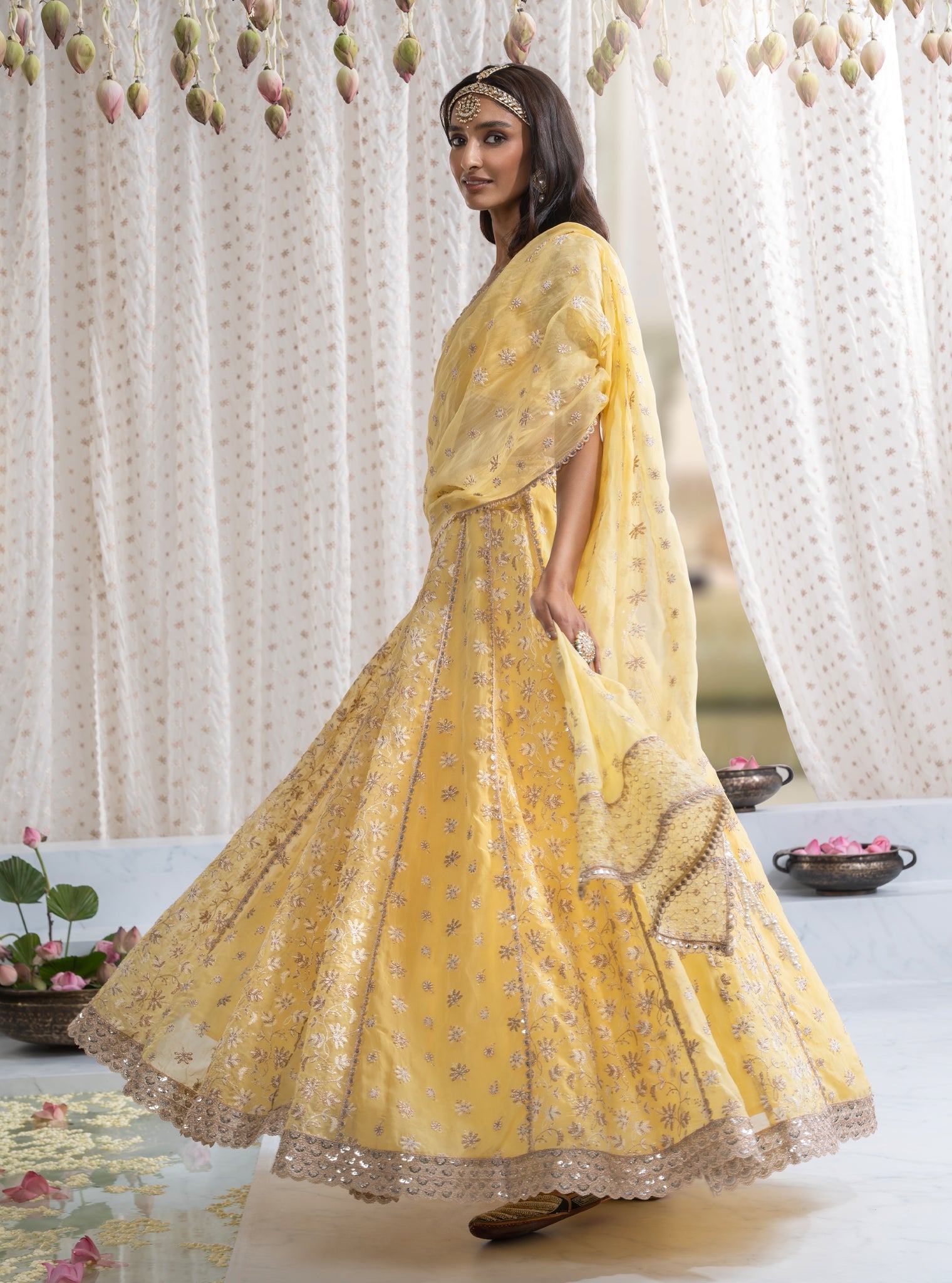 Madhvi Organza Yellow Lehenga
