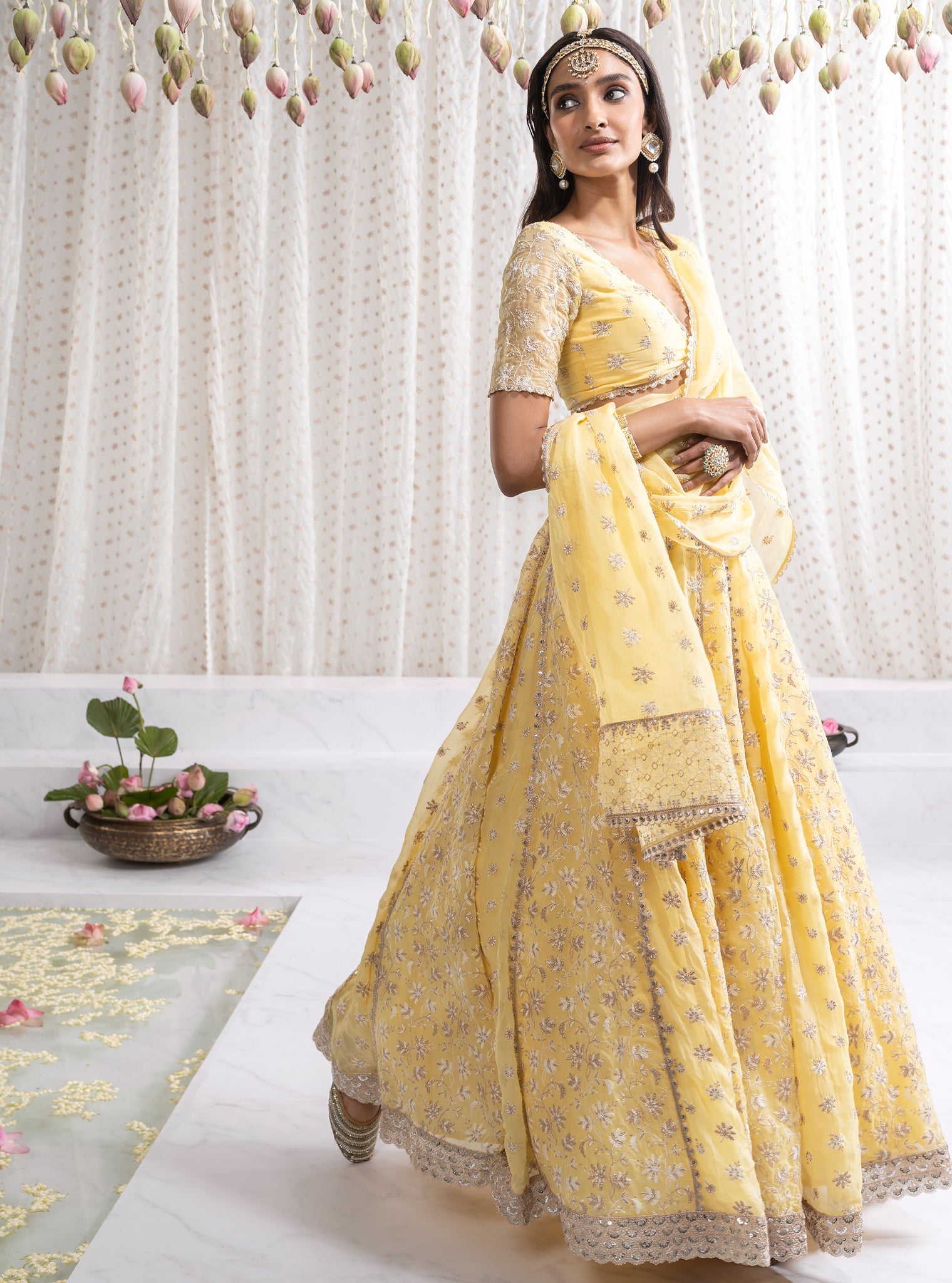 Madhvi Organza Yellow Lehenga