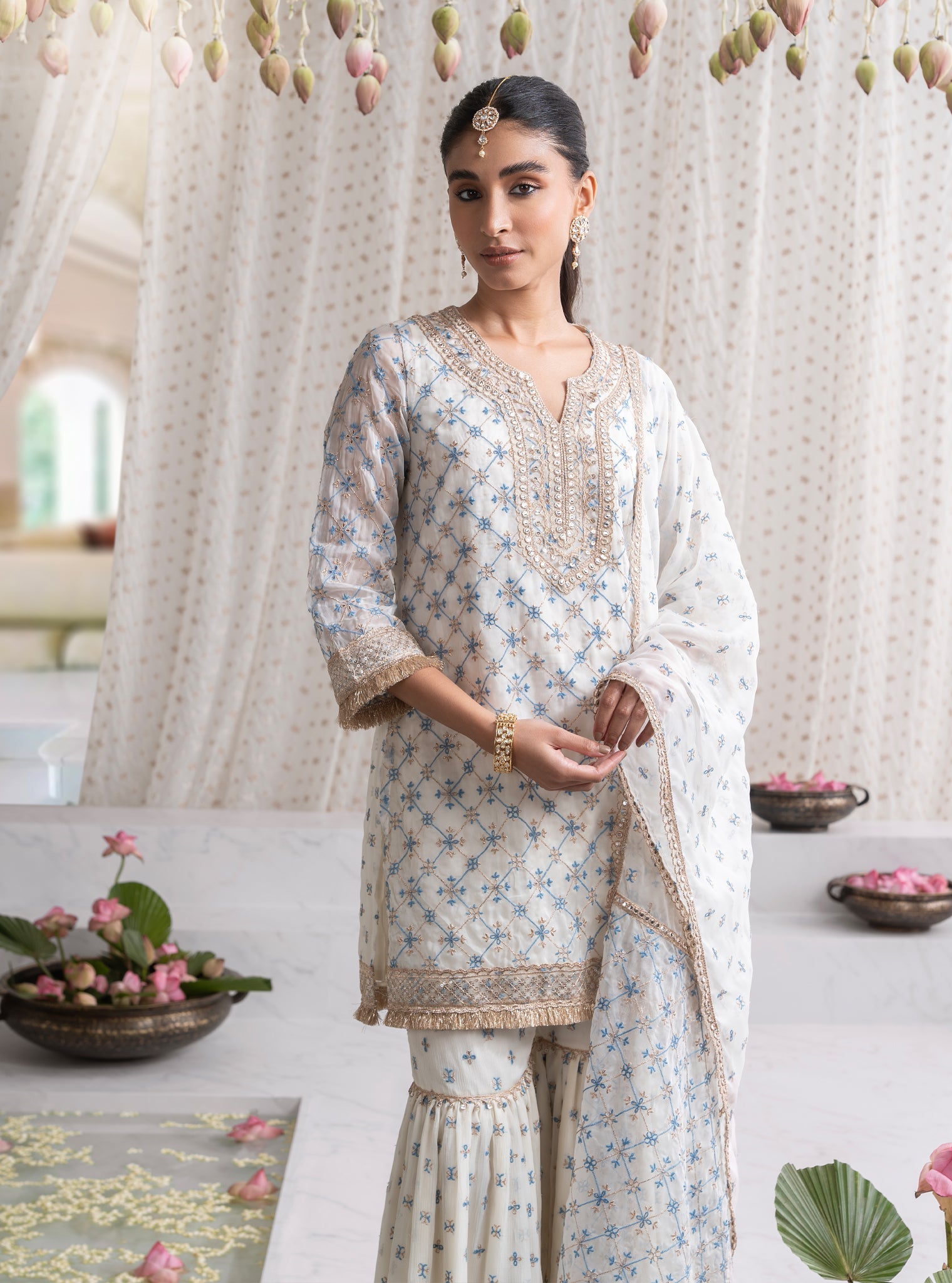 Makhna Organza Off White Kurta with Garara Set