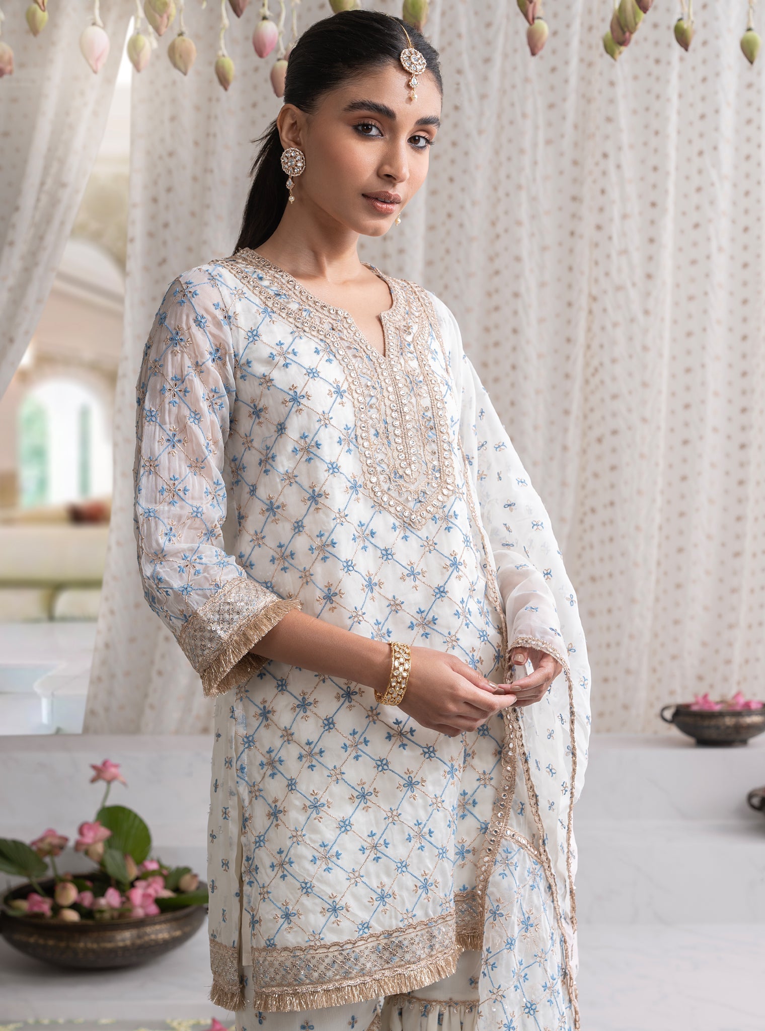 Makhna Organza Off White Kurta with Garara Set