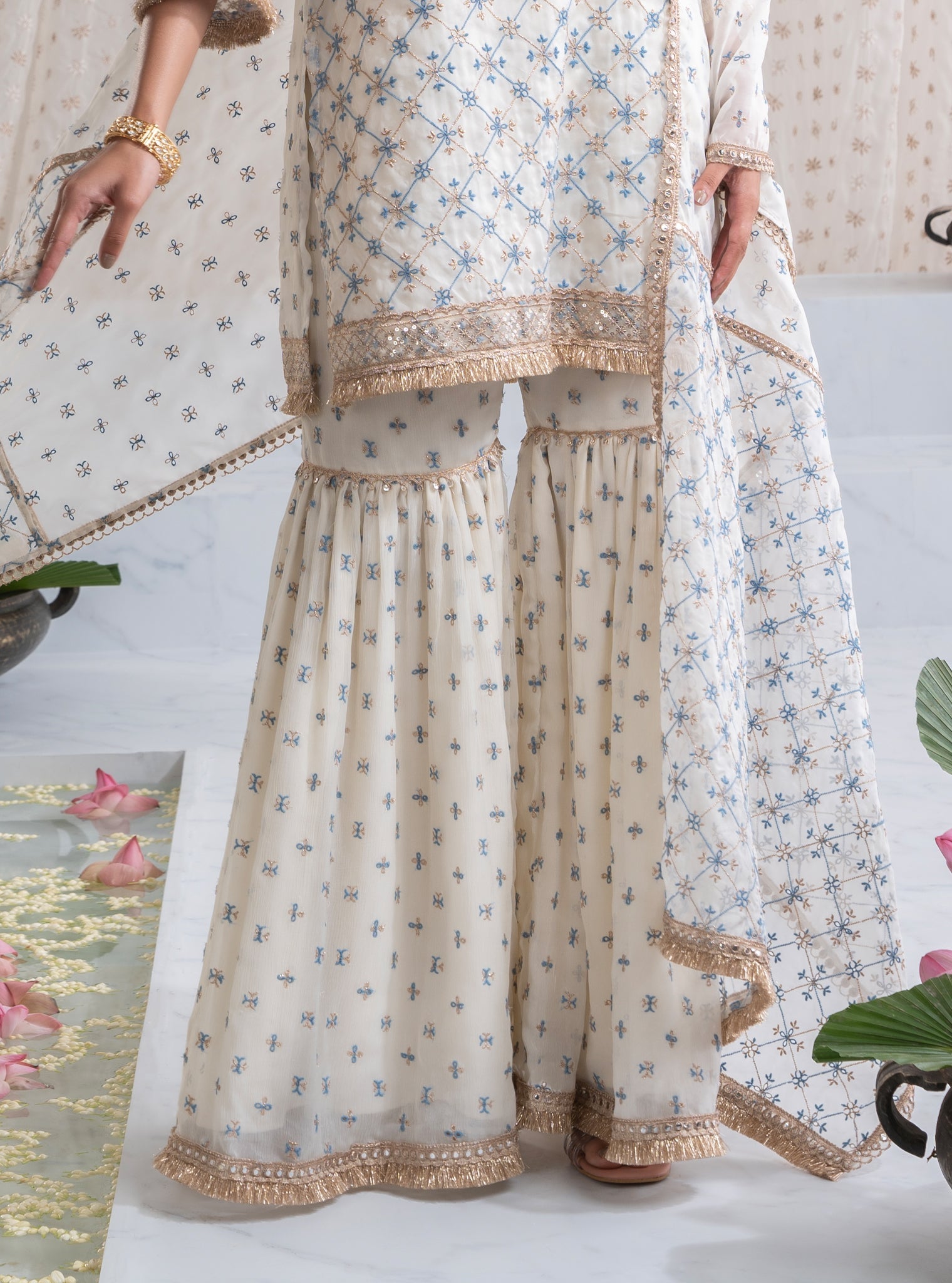 Makhna Organza Off White Kurta with Garara Set