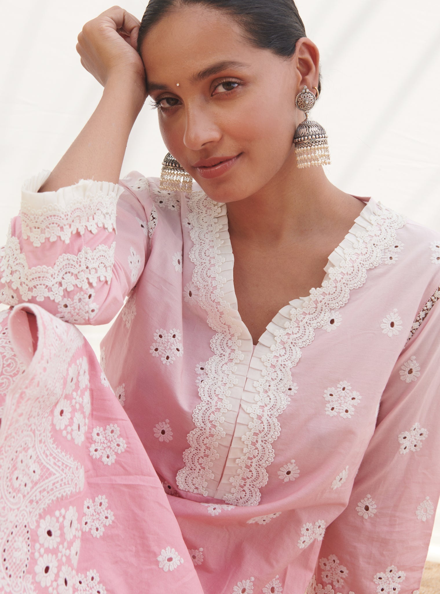 Mandovi Supima Cotton Pink Kurta Set