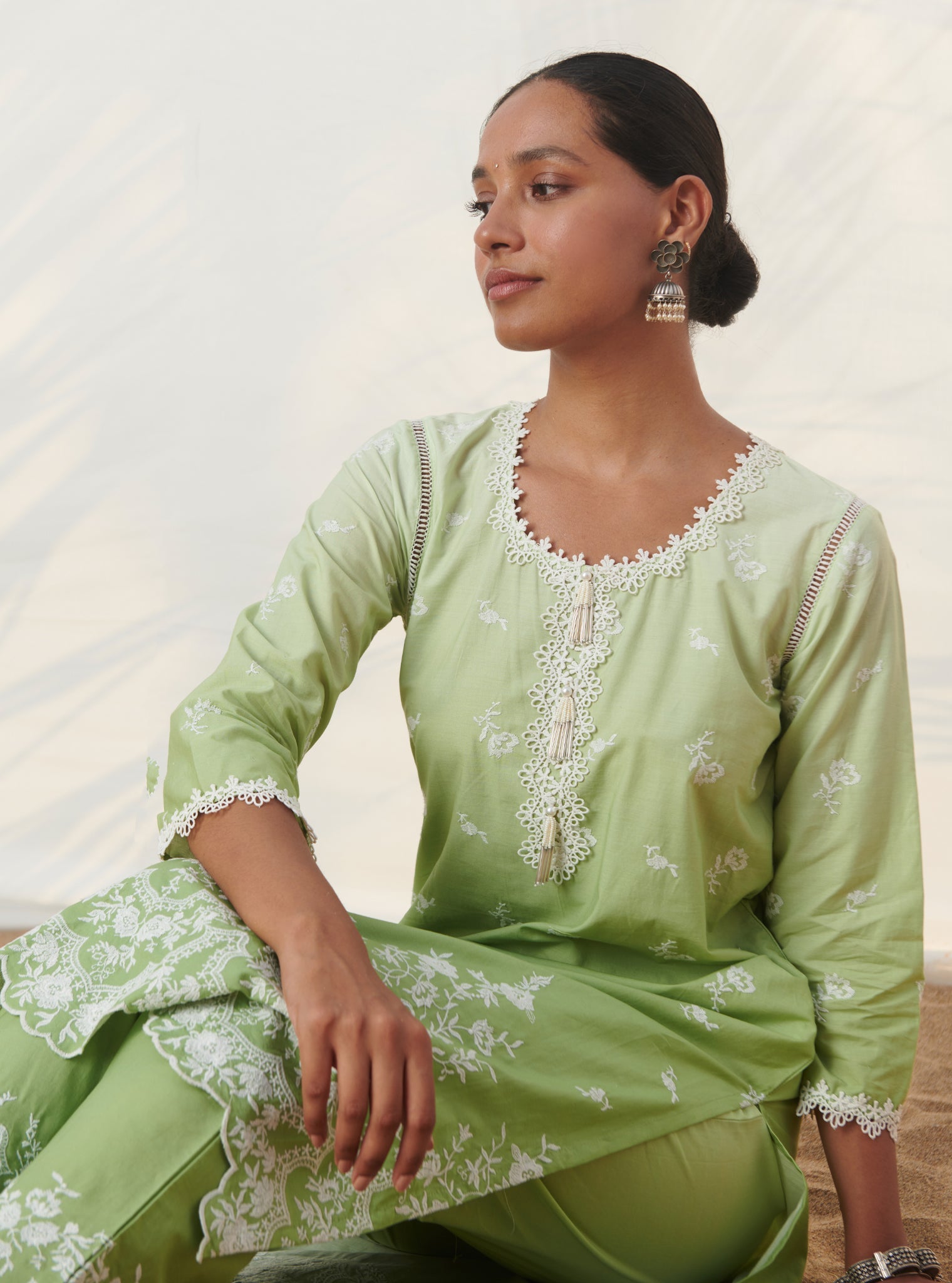 Mandre Supima Cotton Green Kurta Set