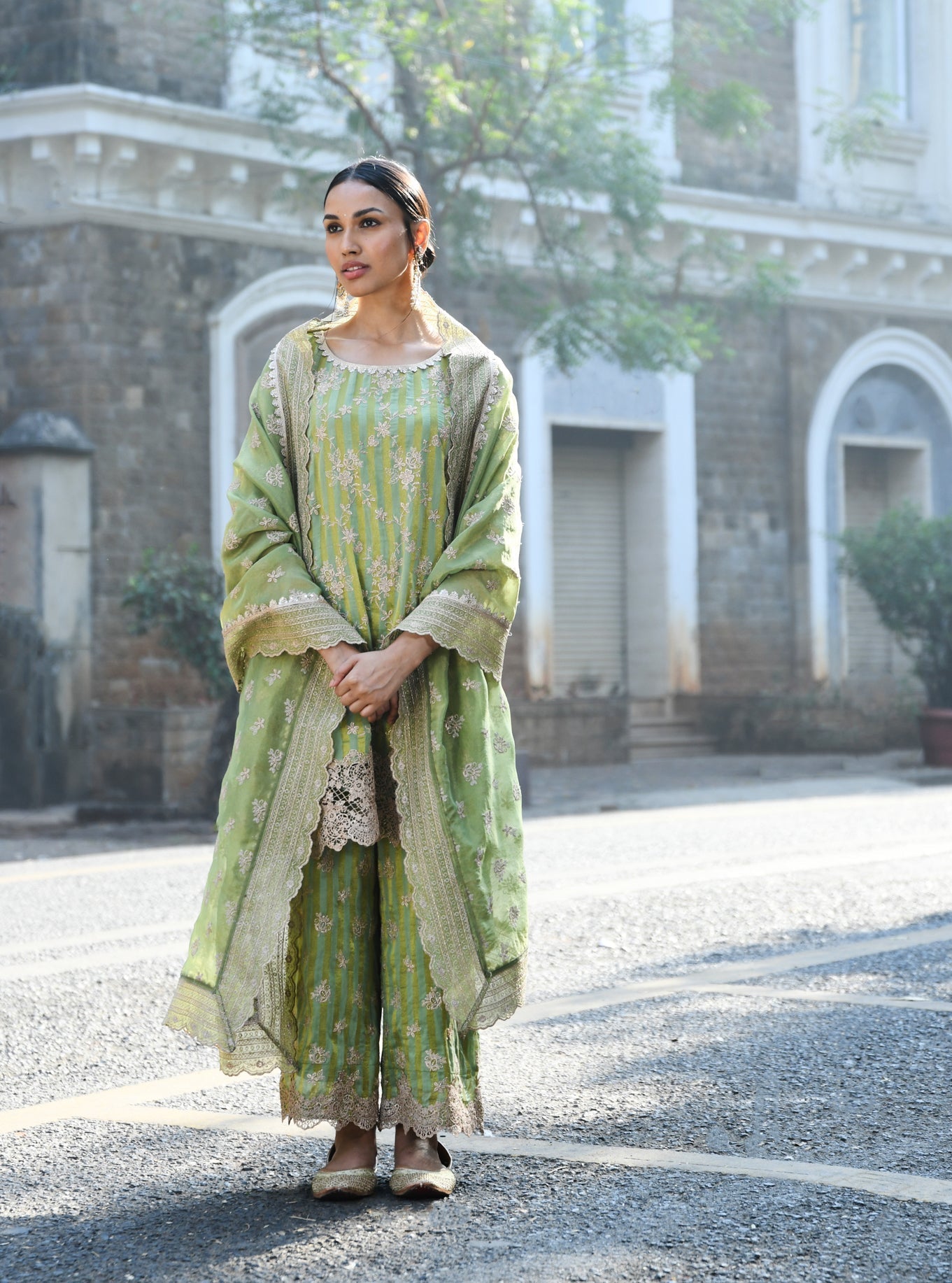 Paheri Banarsi Green Kurta Set