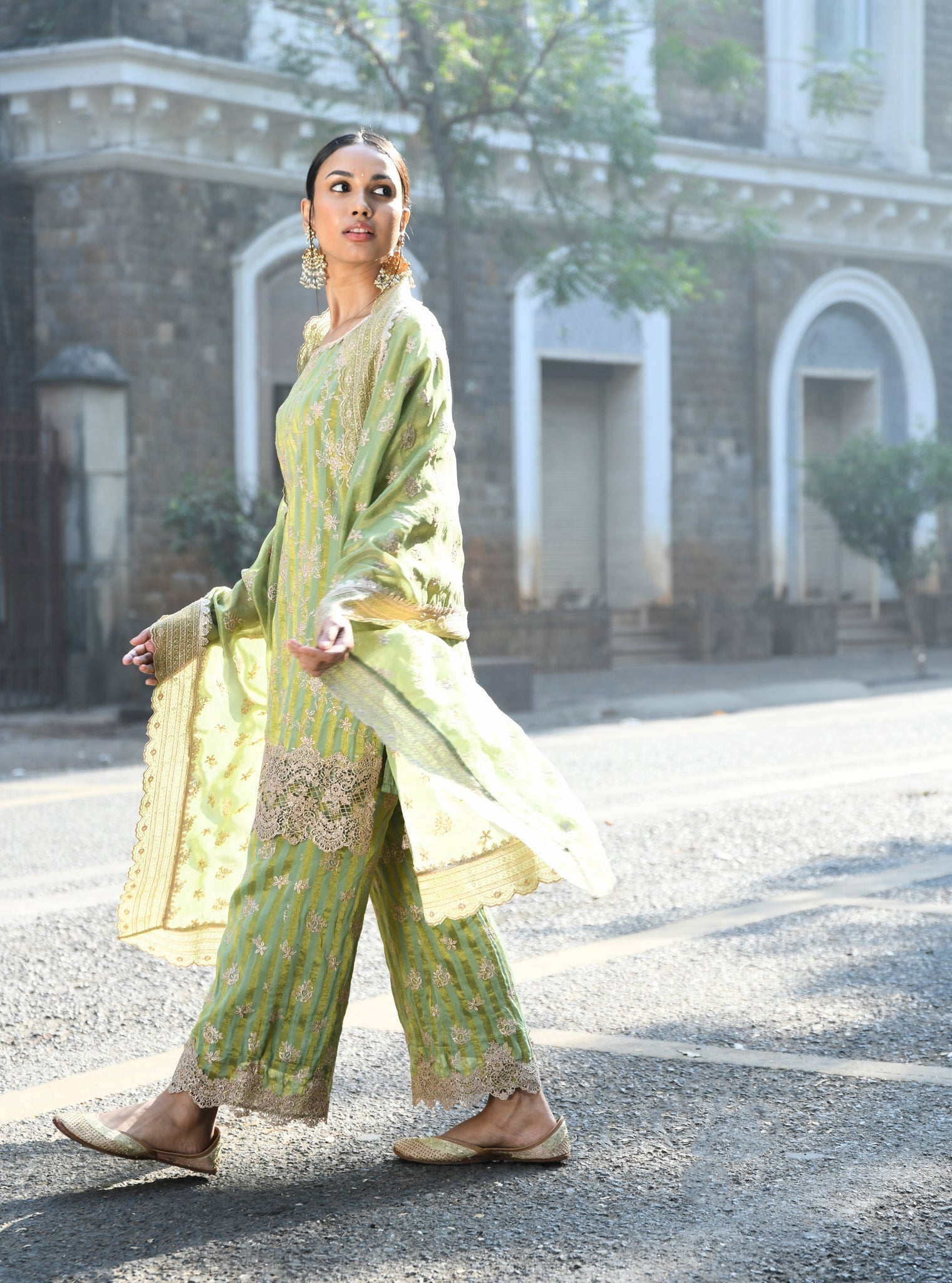 Paheri Banarsi Green Kurta Set