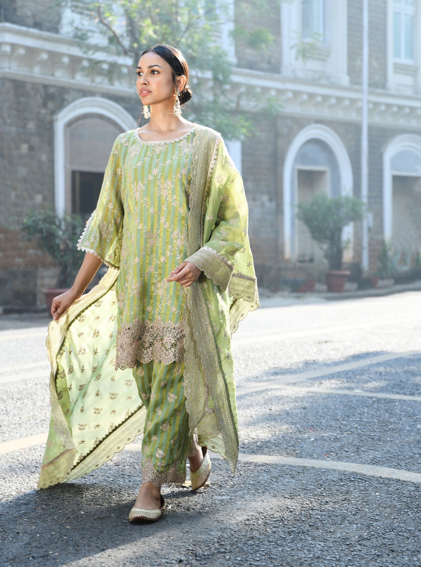 Paheri Banarsi Green Kurta Set