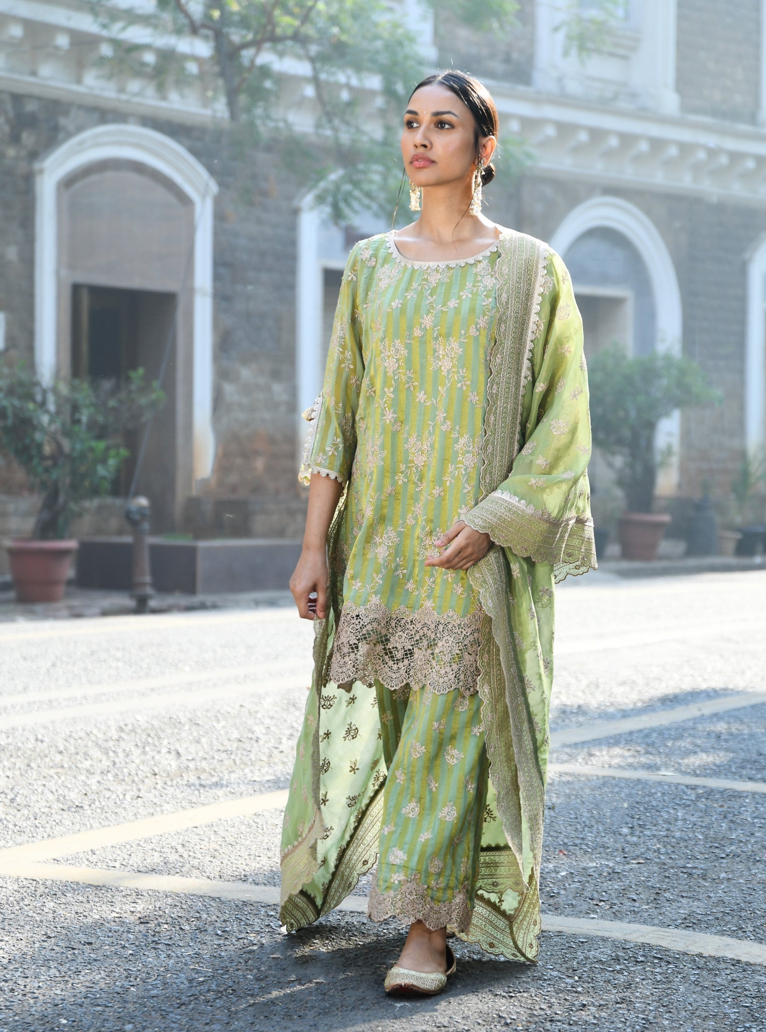 Paheri Banarsi Green Kurta Set