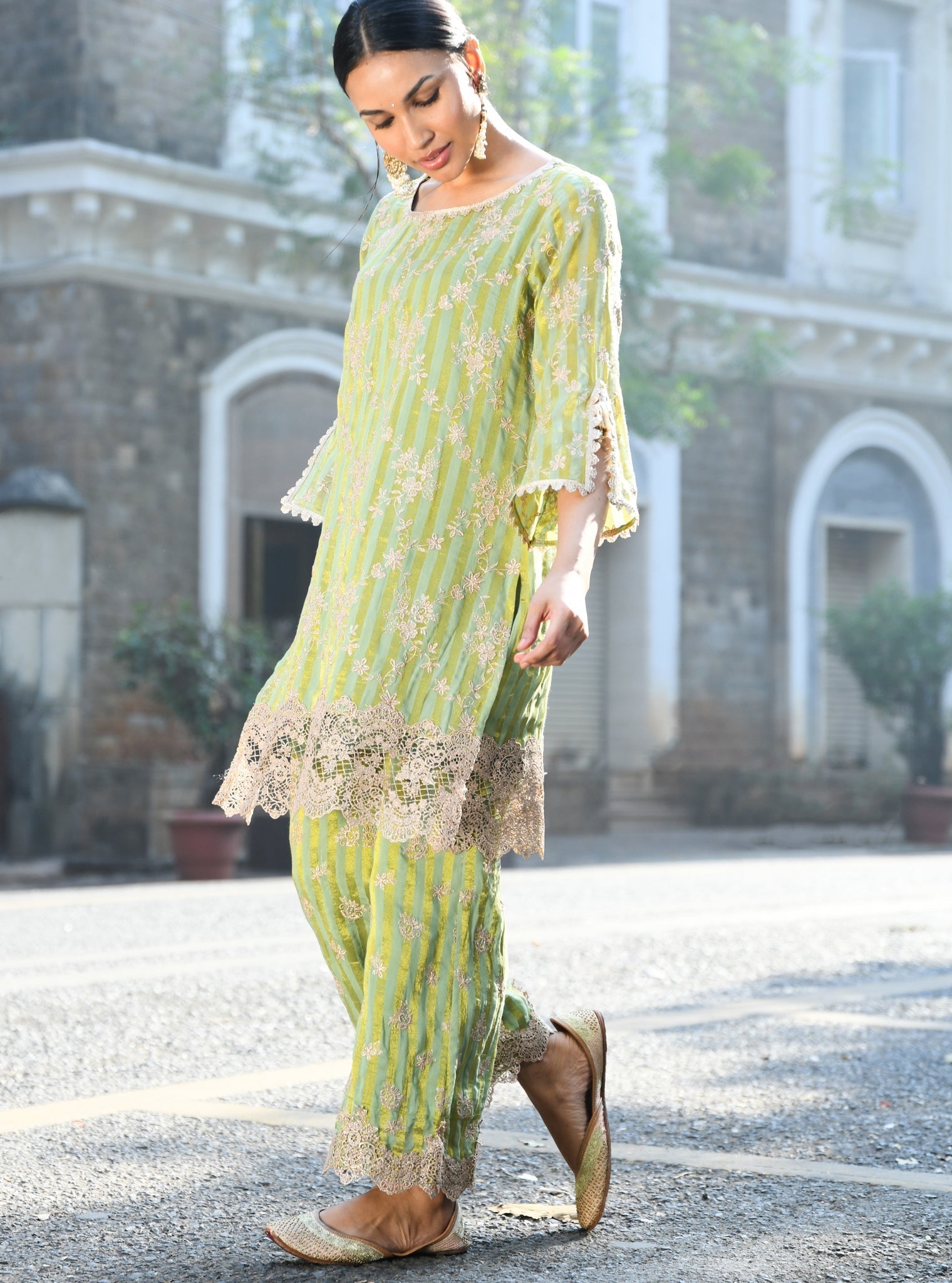 Paheri Banarsi Green Kurta Set
