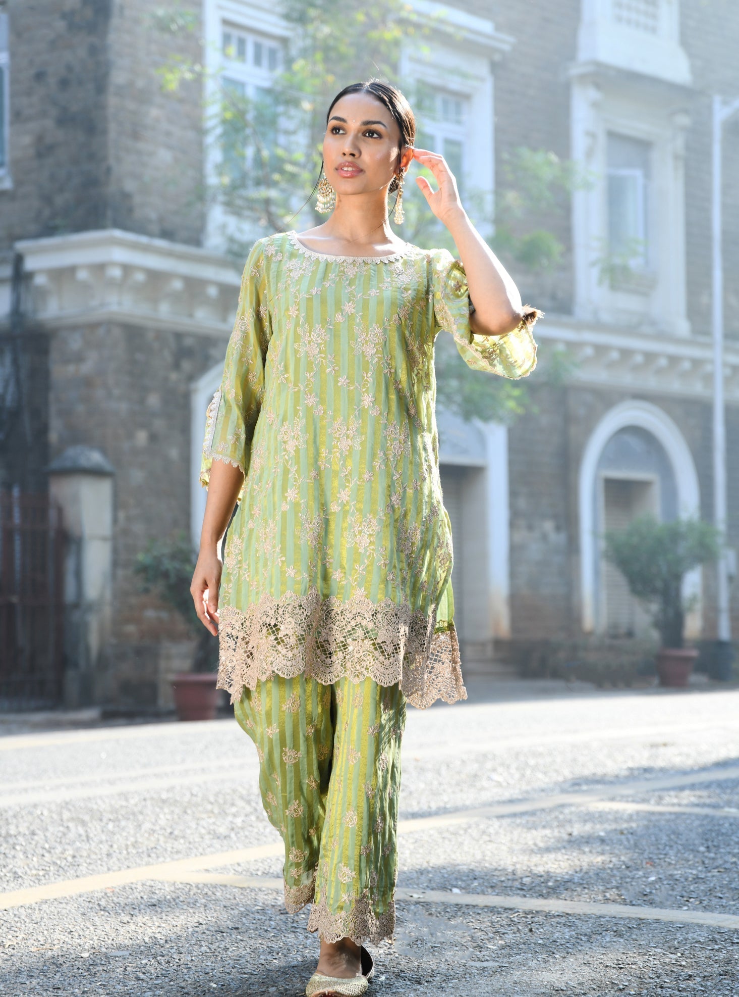 Paheri Banarsi Green Kurta Set