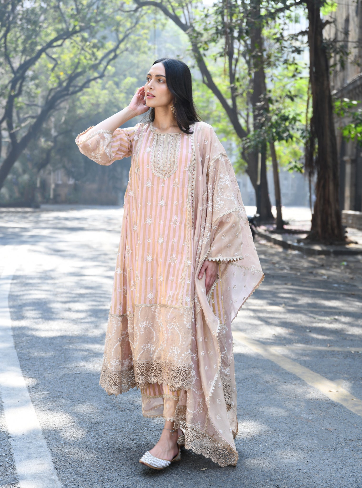 Kesar Banarsi Light Pink Anarkali Kurta Set