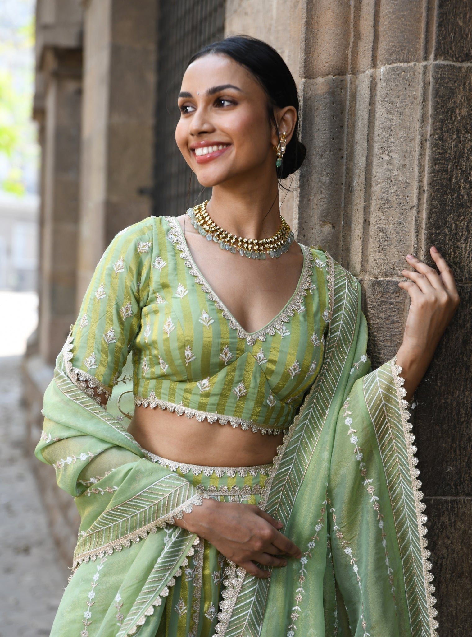 Sindhuri Banarsi Green Lehenga