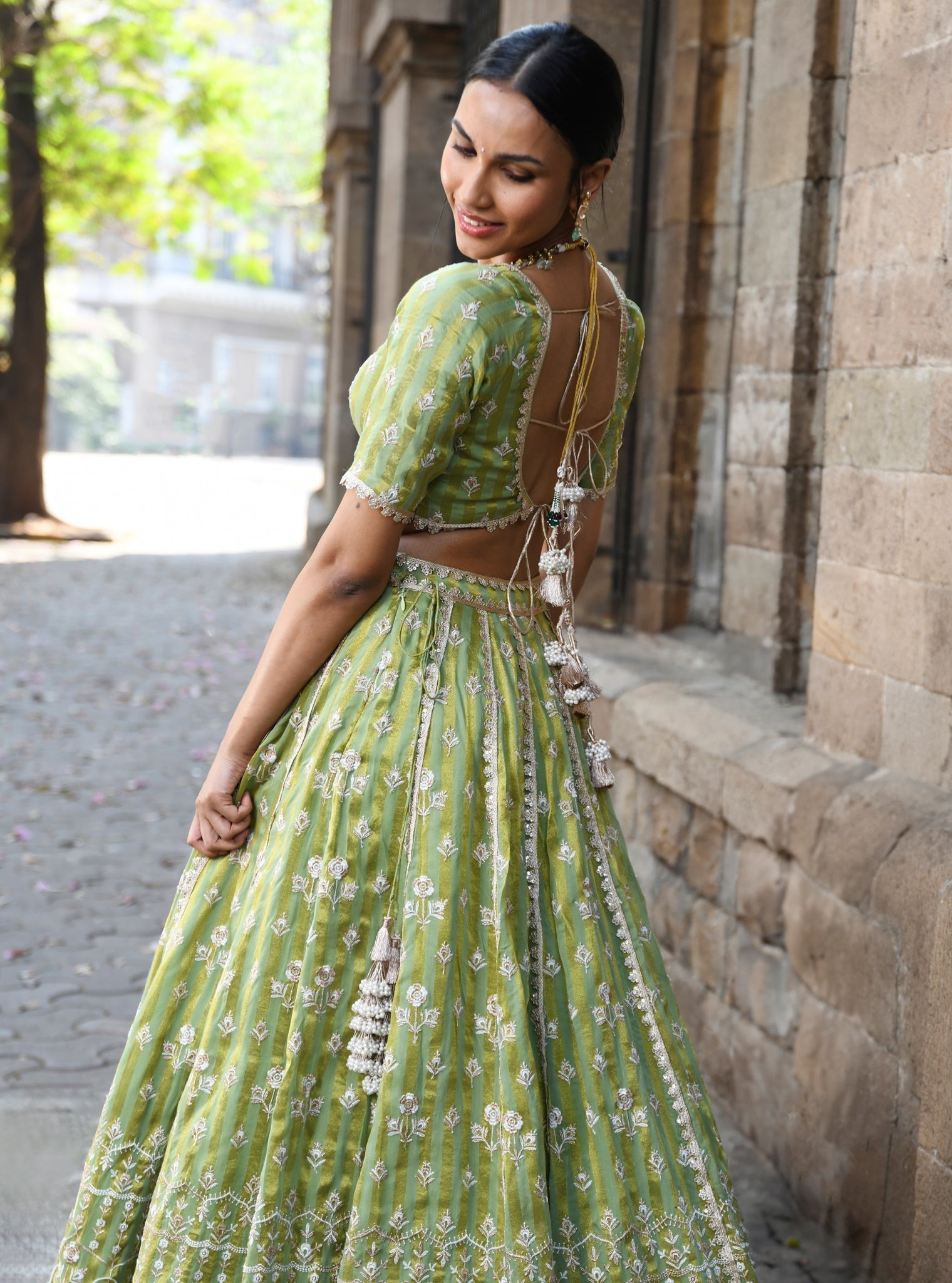 Sindhuri Banarsi Green Lehenga