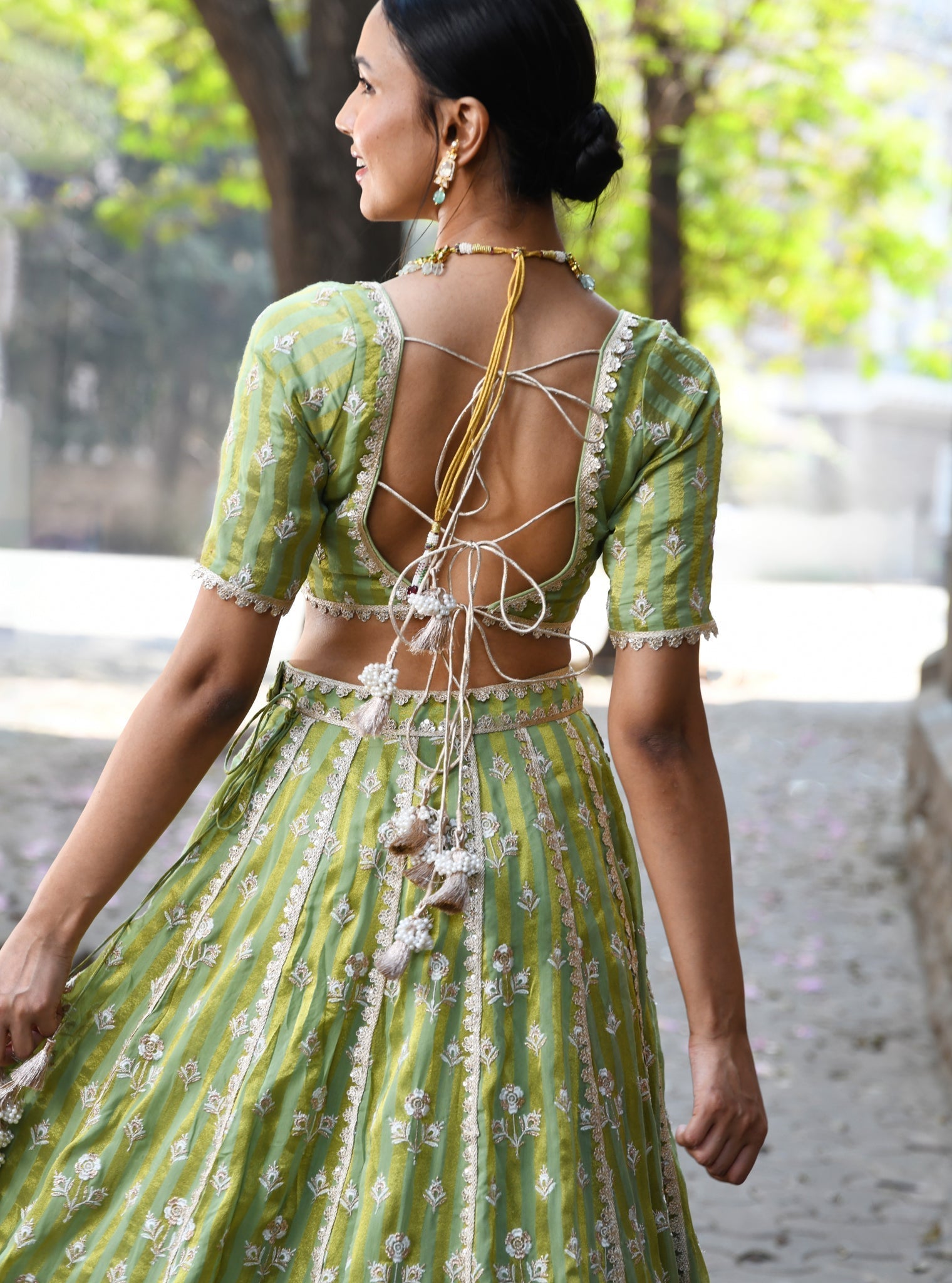 Sindhuri Banarsi Green Lehenga