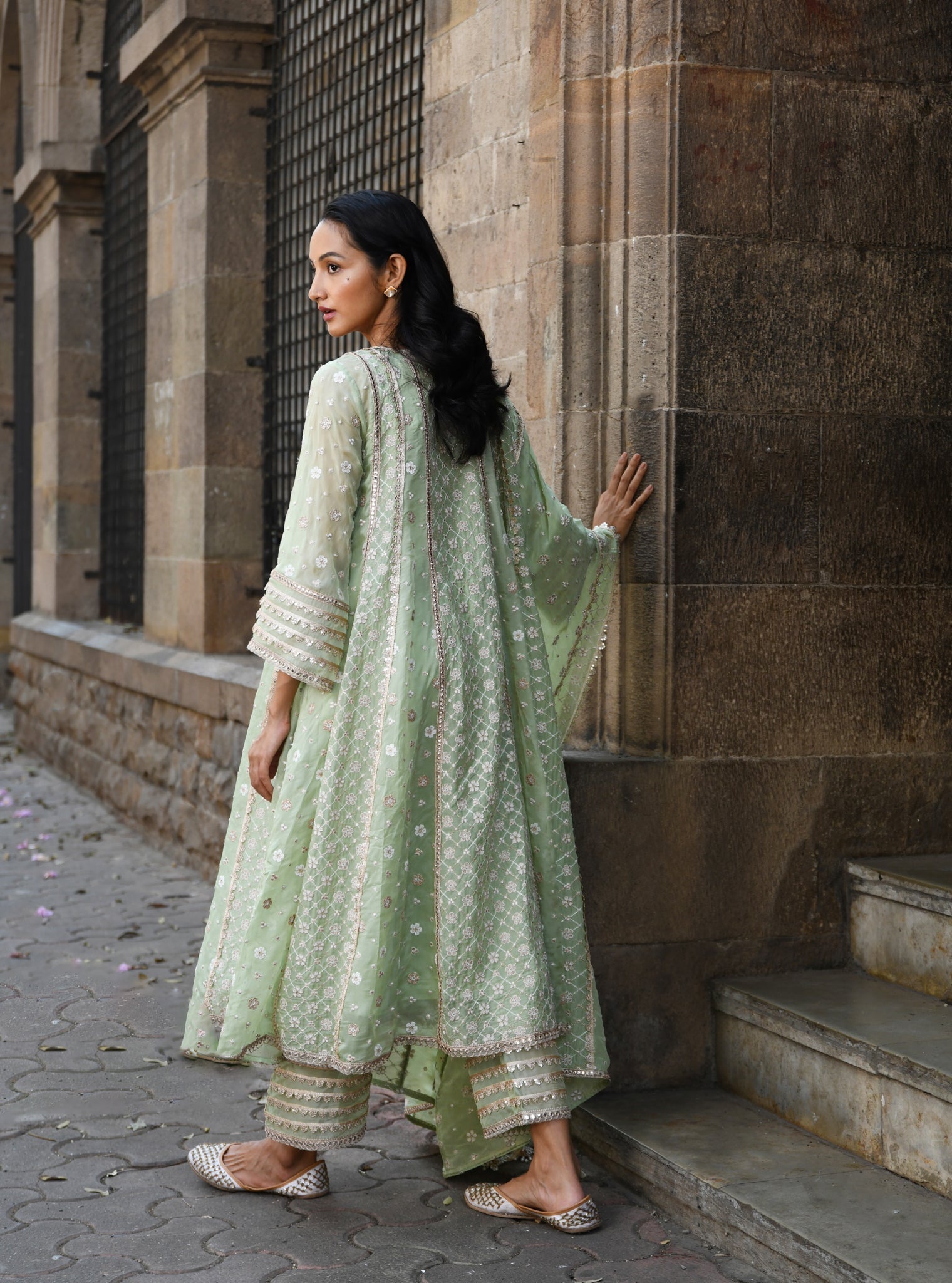 Palmer Organza Green Anarkali Kurta Set
