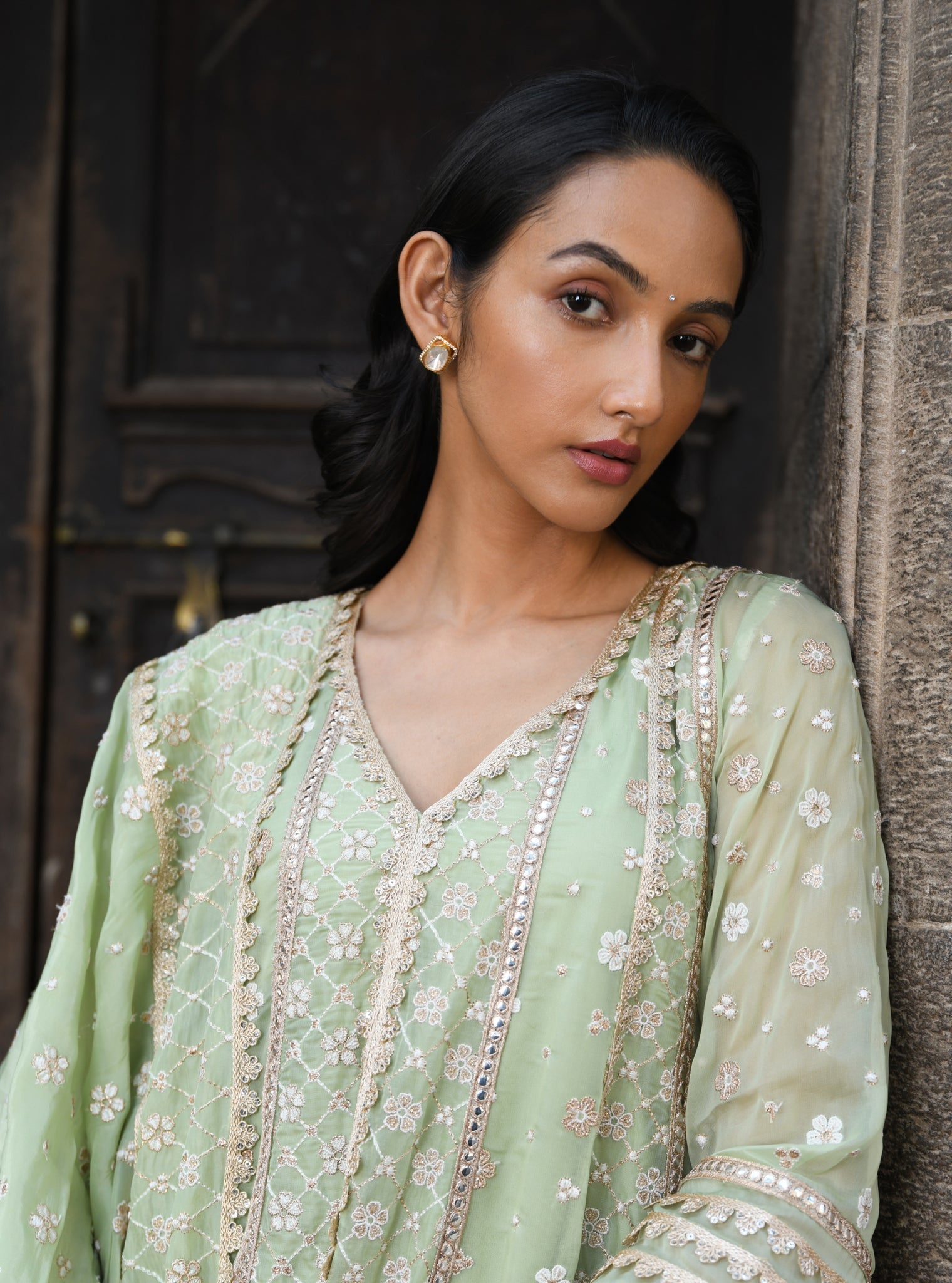 Palmer Organza Green Anarkali Kurta Set