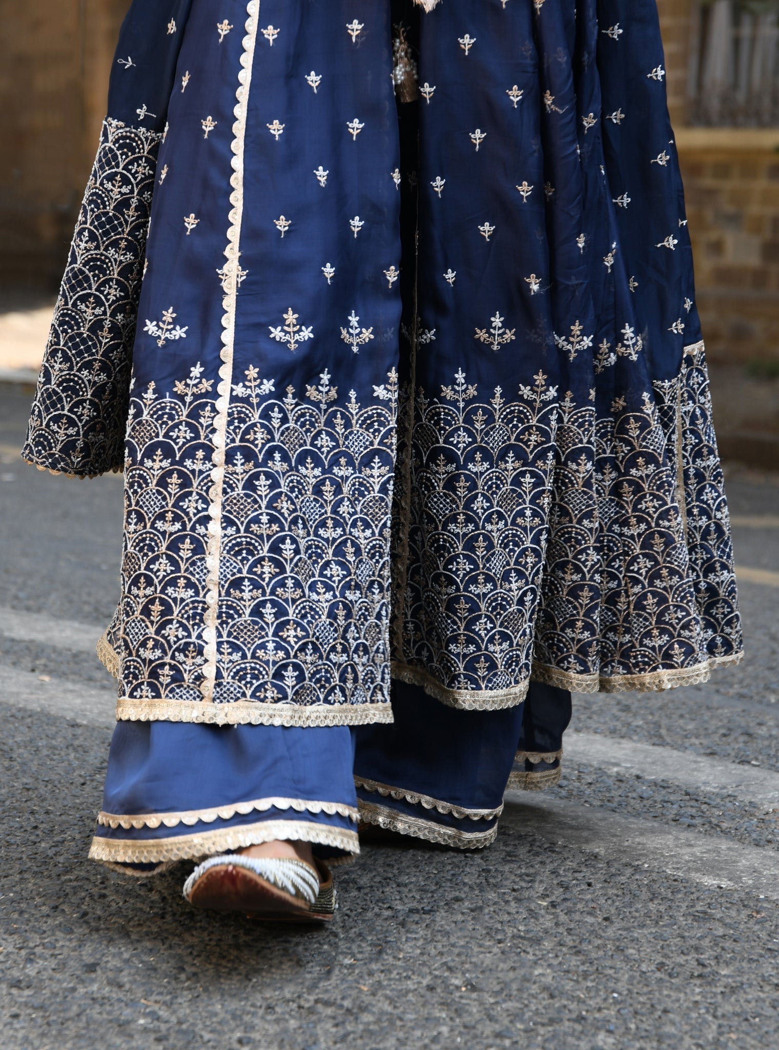 Sheri Organza Anarkali Navy Kurta with Sharara Set