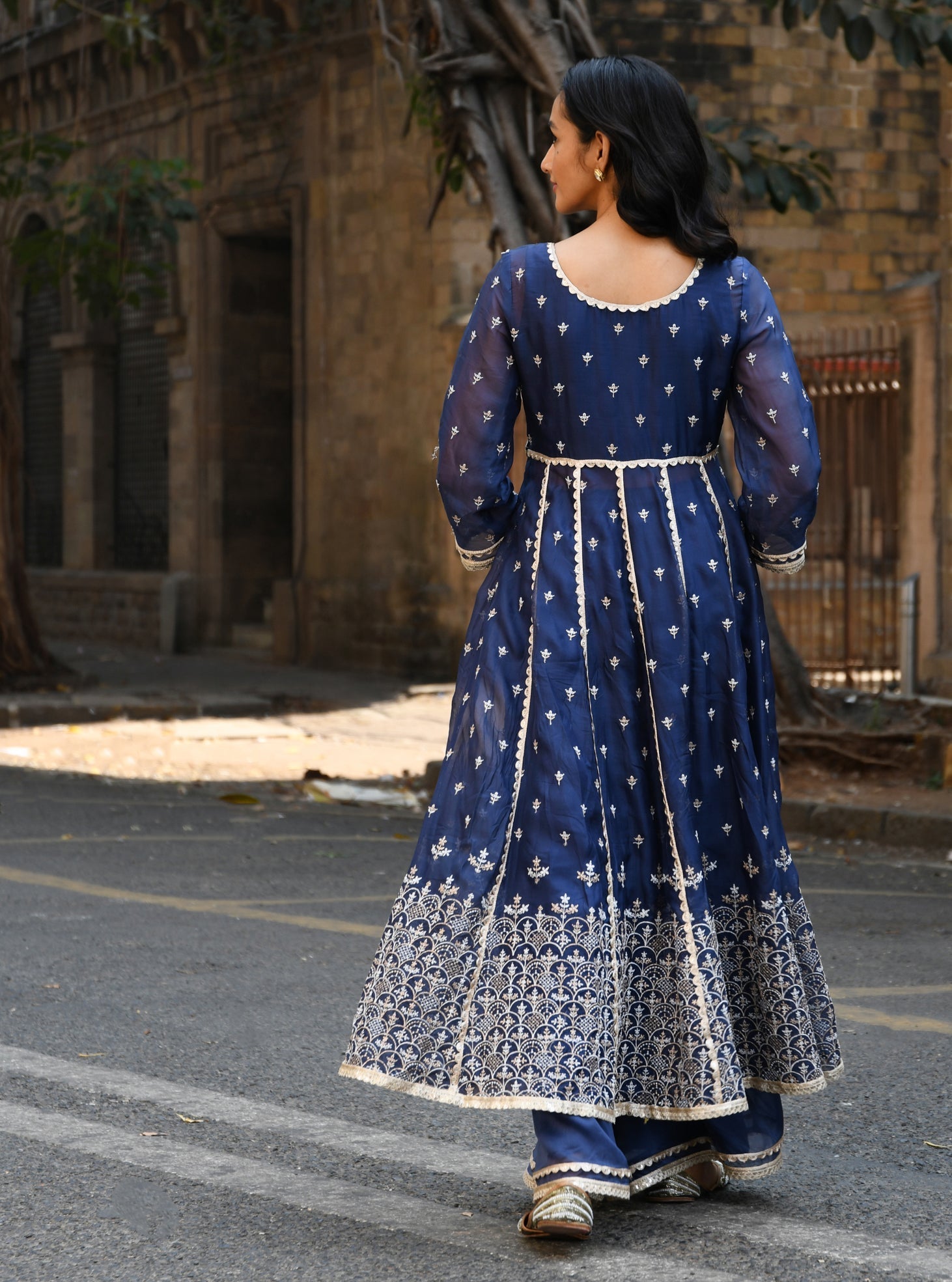 Sheri Organza Anarkali Navy Kurta with Sharara Set