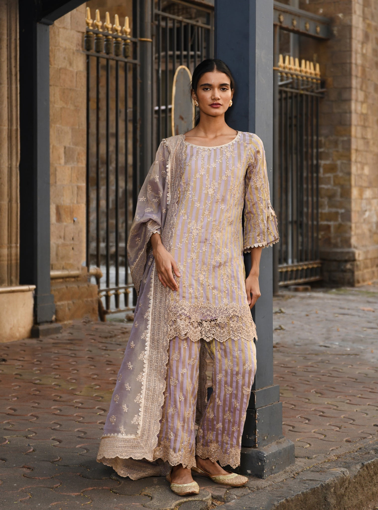 Paheri Banarsi Lavender Kurta Set