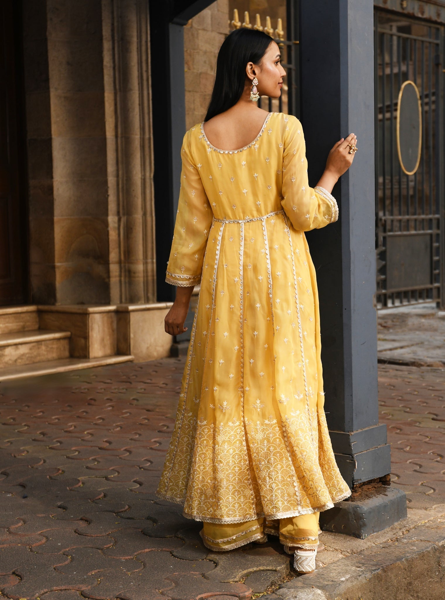 Sheri Organza Anarkali Yellow Kurta with Sharara Set