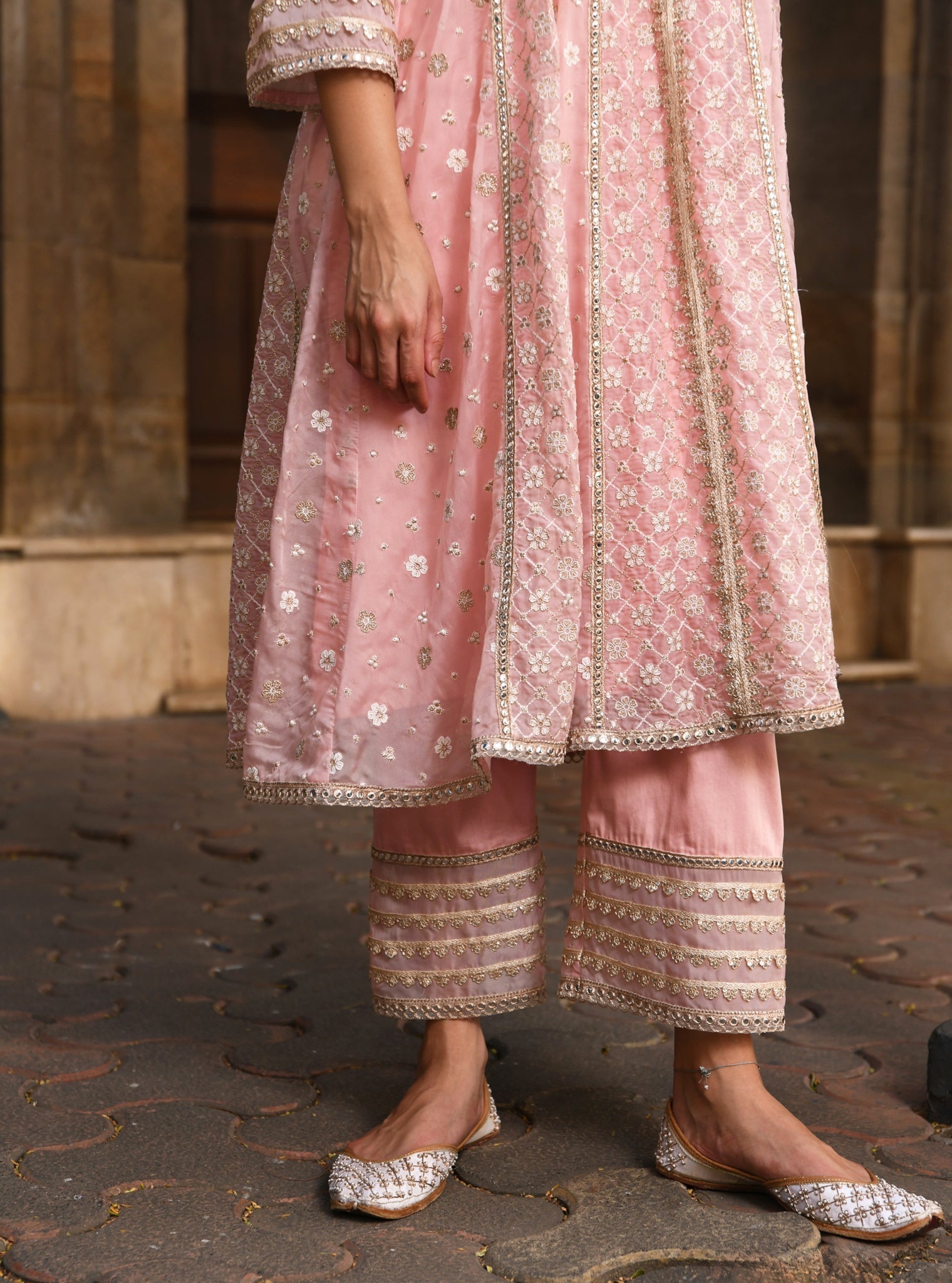 Palmer Organza Light Pink Anarkali Kurta Set