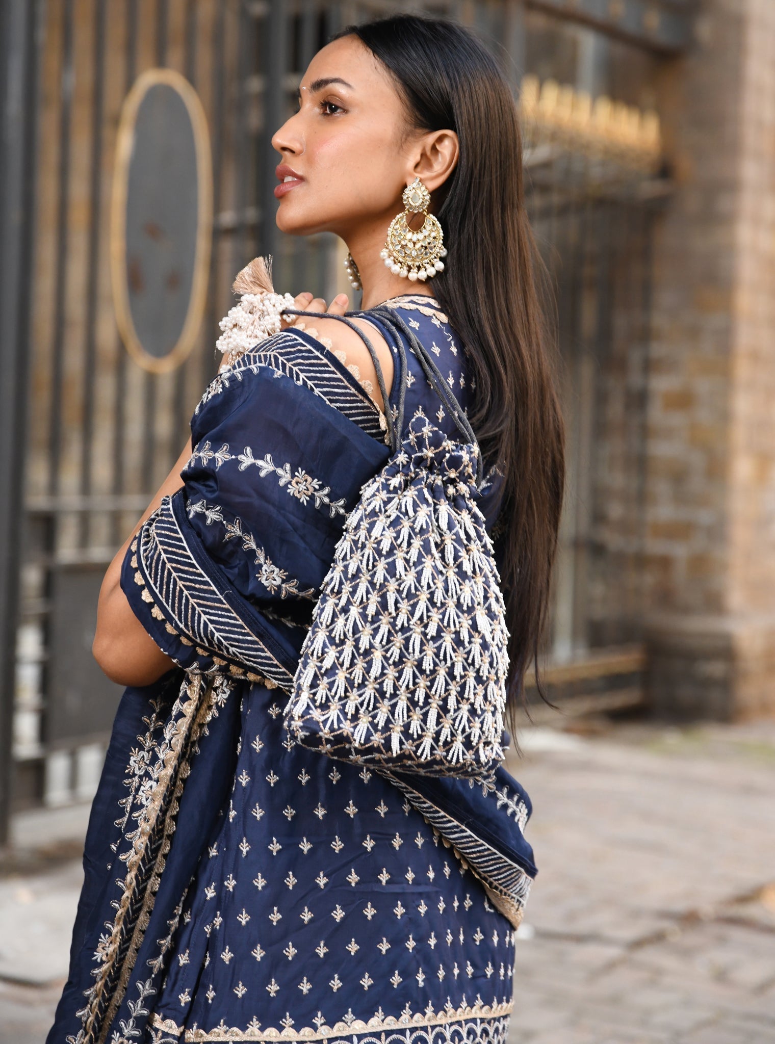 Sangli Organza Navy Kurta with Sharara Set