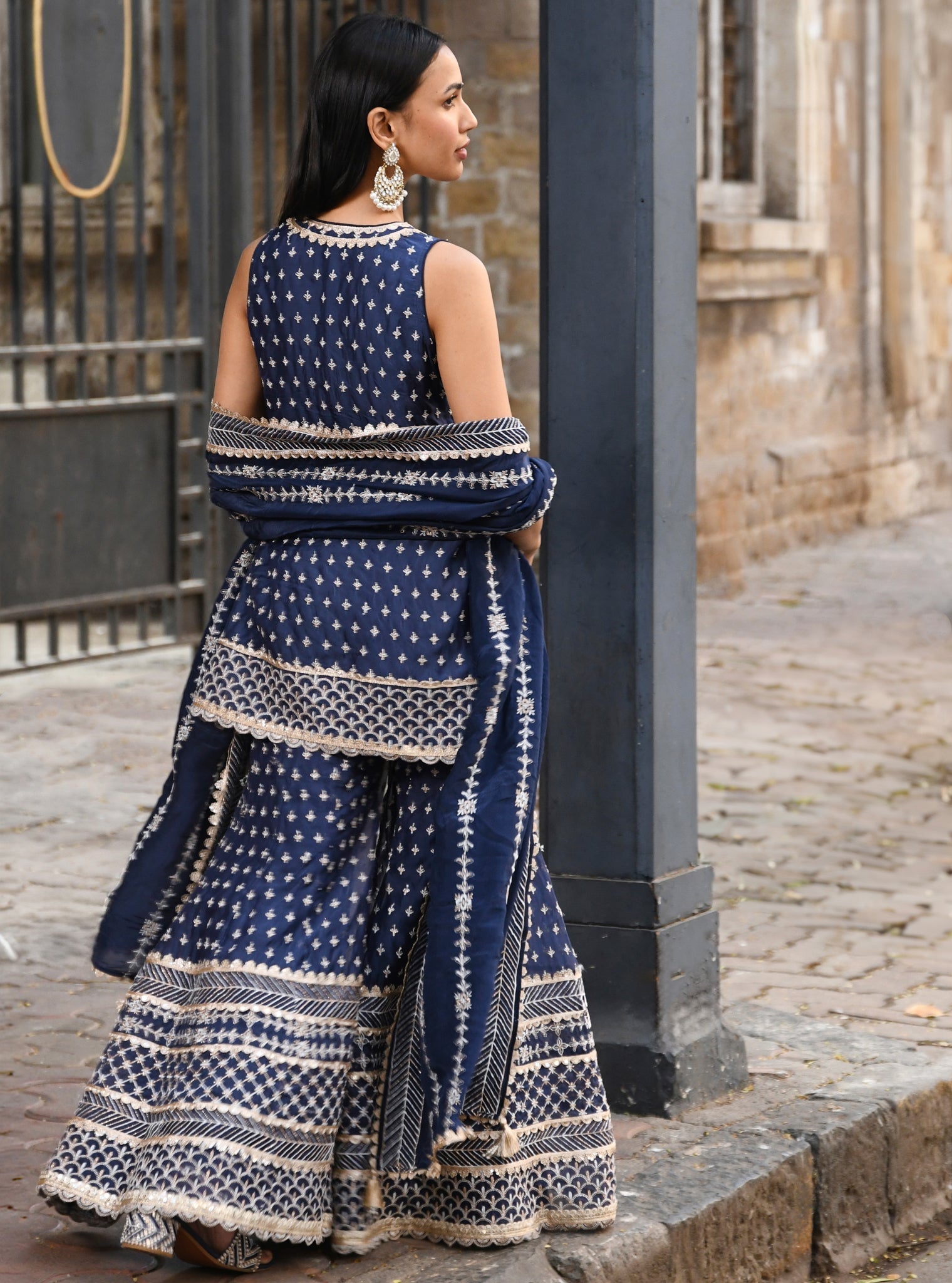 Sangli Organza Navy Kurta with Sharara Set