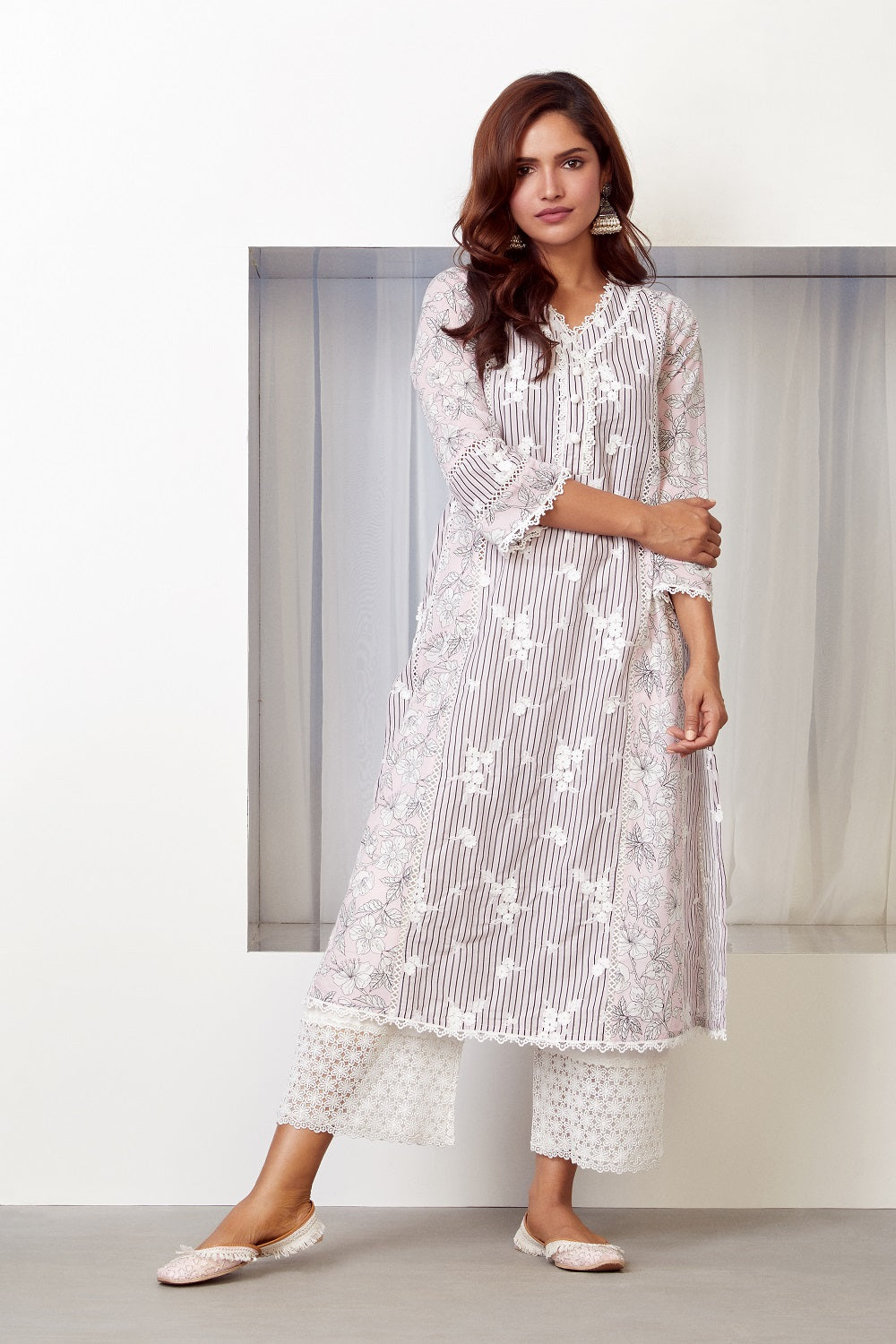 Carnaby Supima Cotton Pink Kurta with Palazzo Set
