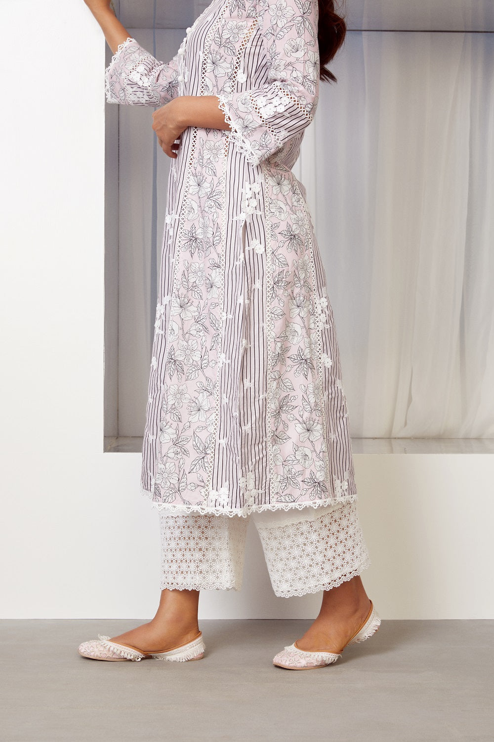 Carnaby Supima Cotton Pink Kurta with Palazzo Set
