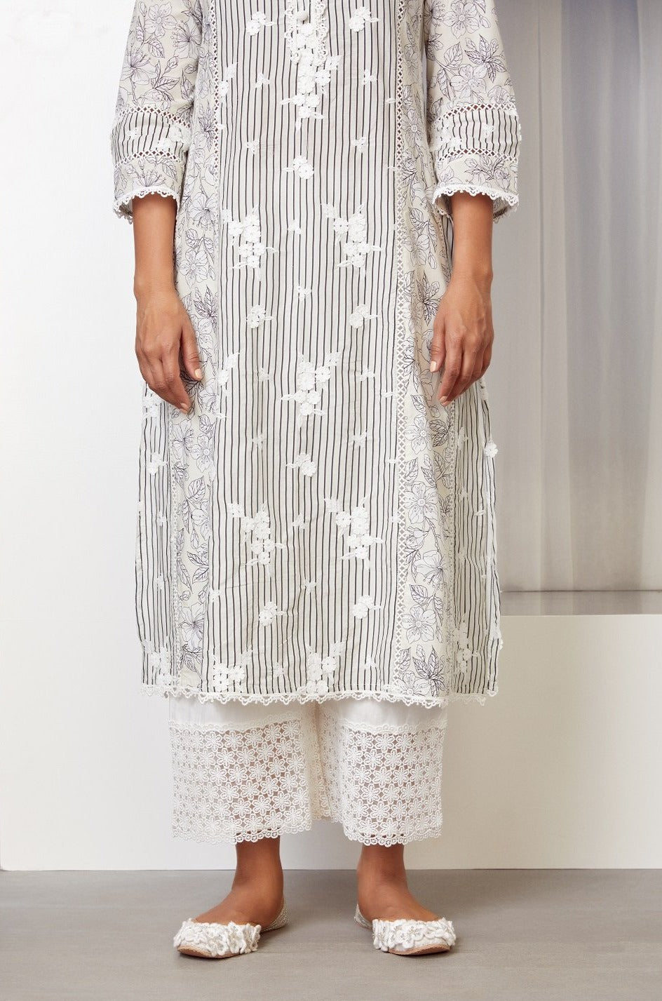 Carnaby Supima Cotton Off White Kurta with Palazzo Set