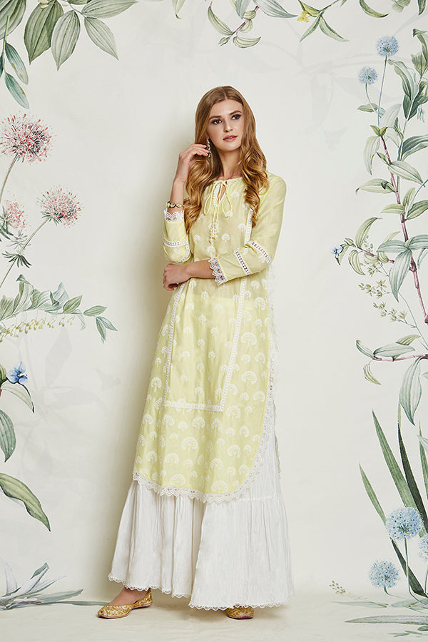 Snowdrop Yellow Kurta with Garara Set