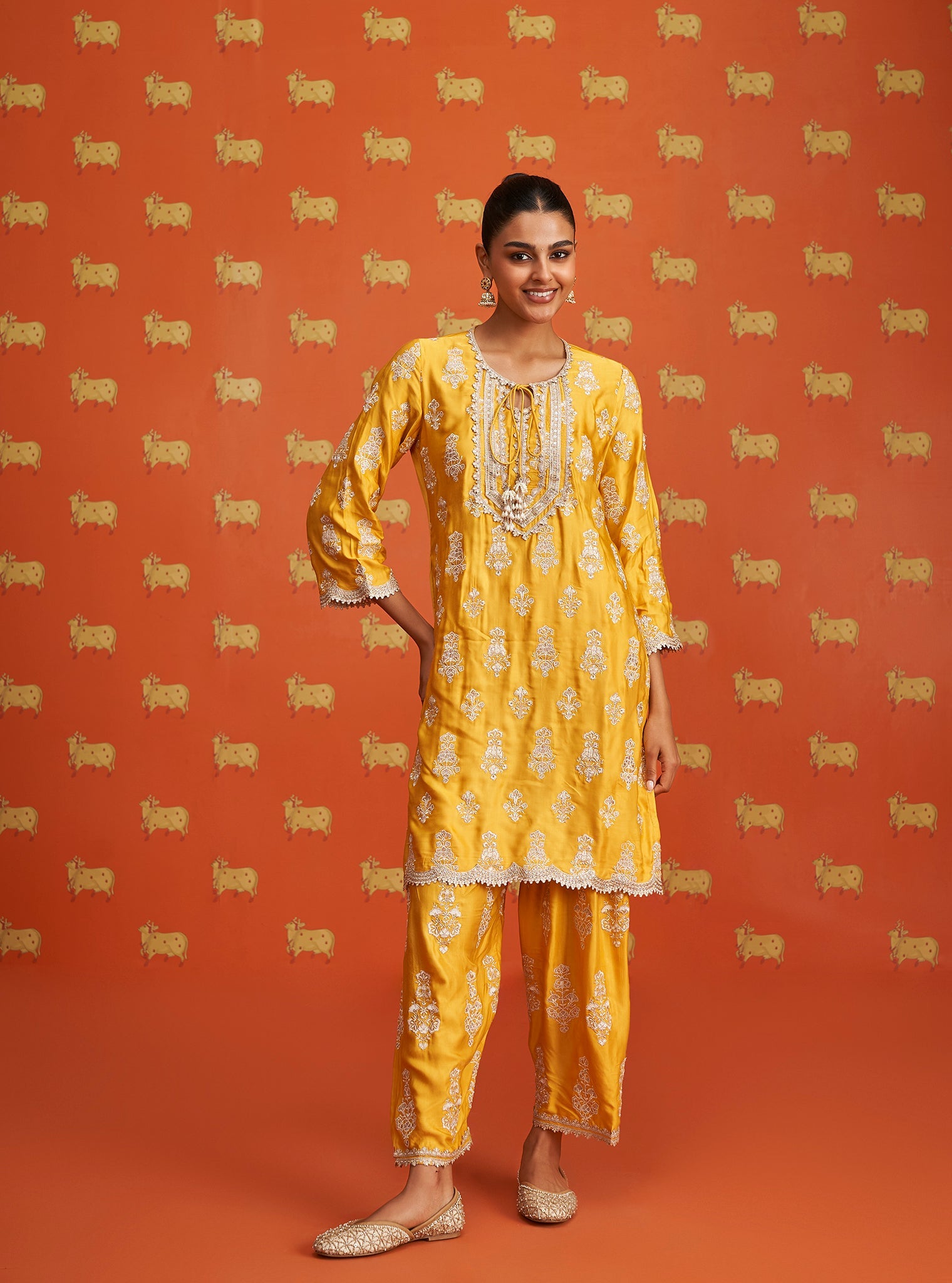 Alia Intira Cupro Satin Yellow Kurta Set