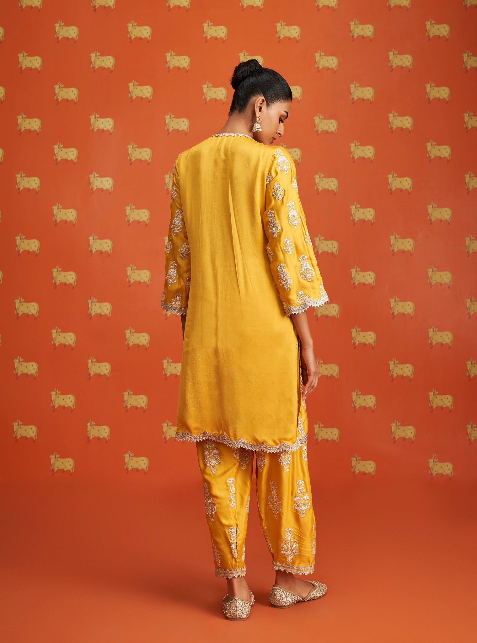 Alia Intira Cupro Satin Yellow Kurta Set