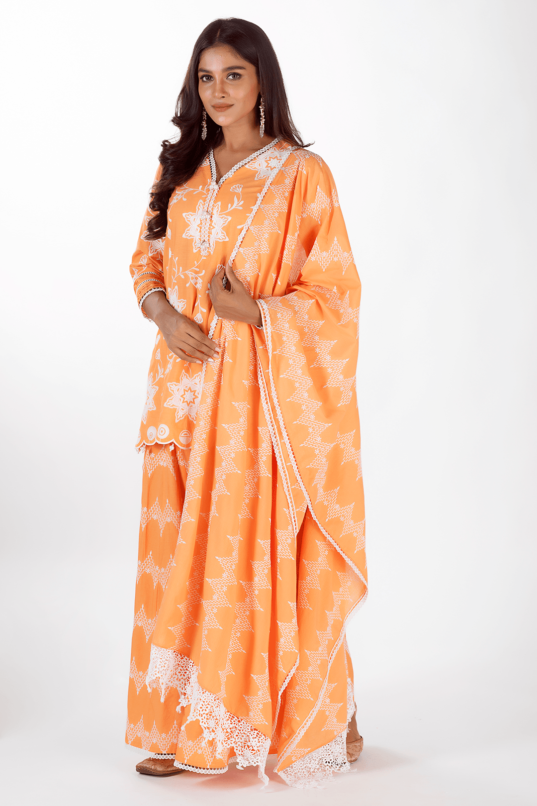 Riley Supima Cotton Orange Kurta with Sharara Set