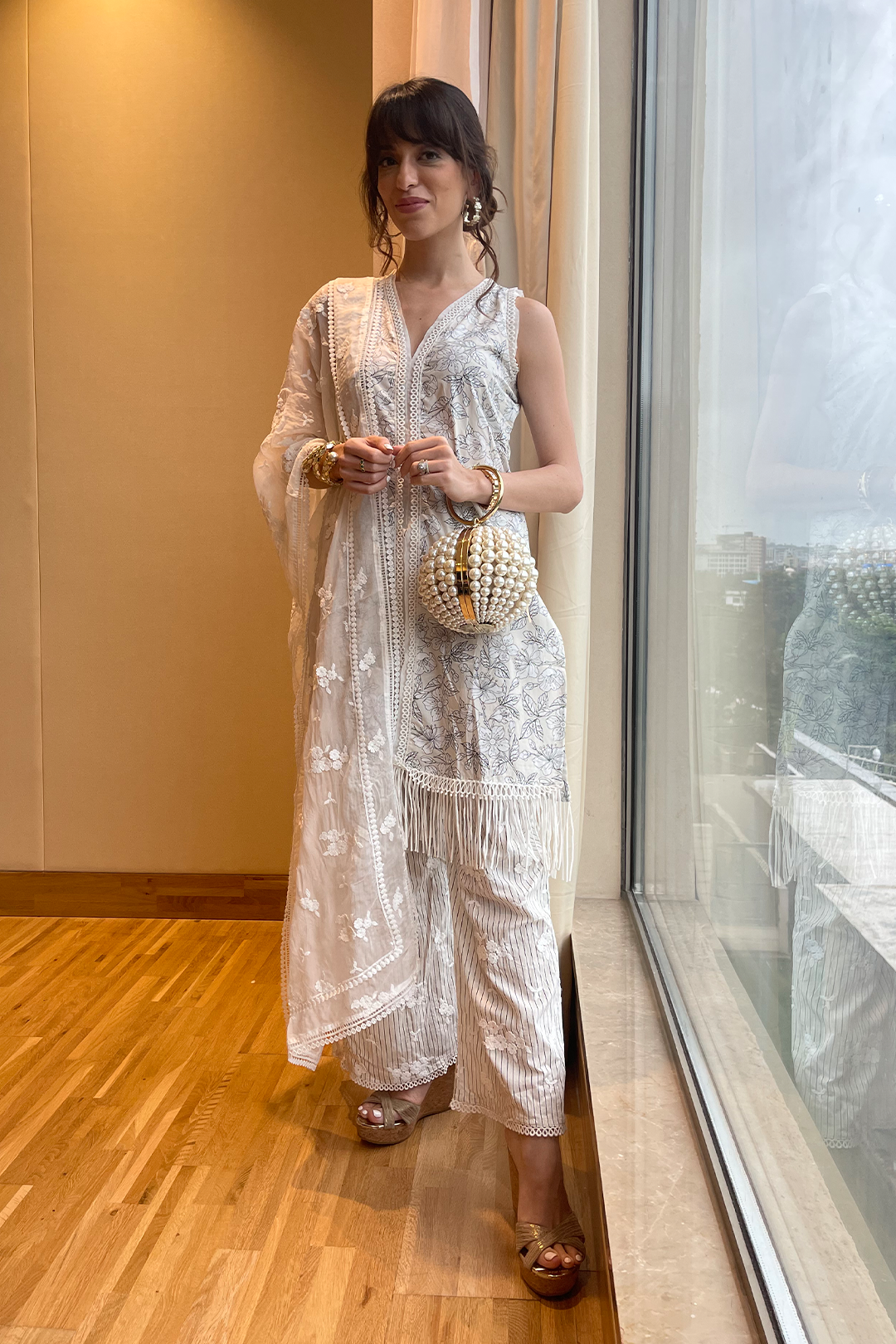 Salone Supima Cotton Off White Kurta with Palazzo Set