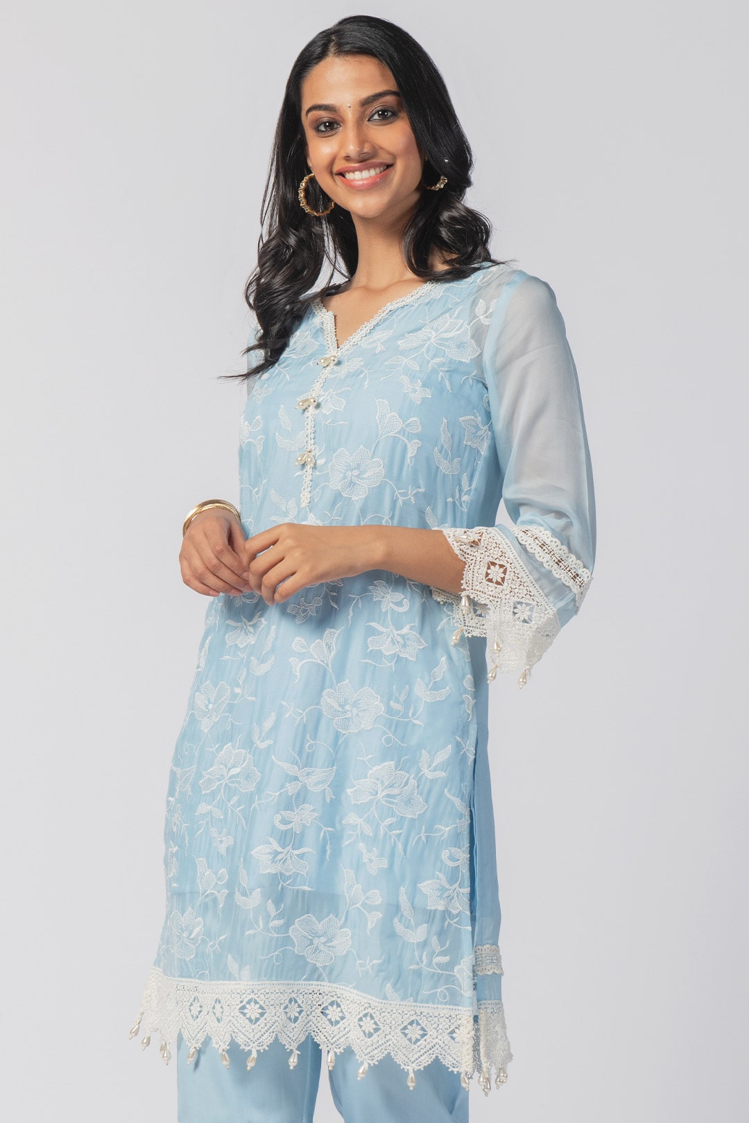 Maisy Tencel Luxe Organza Blue Kurta Set