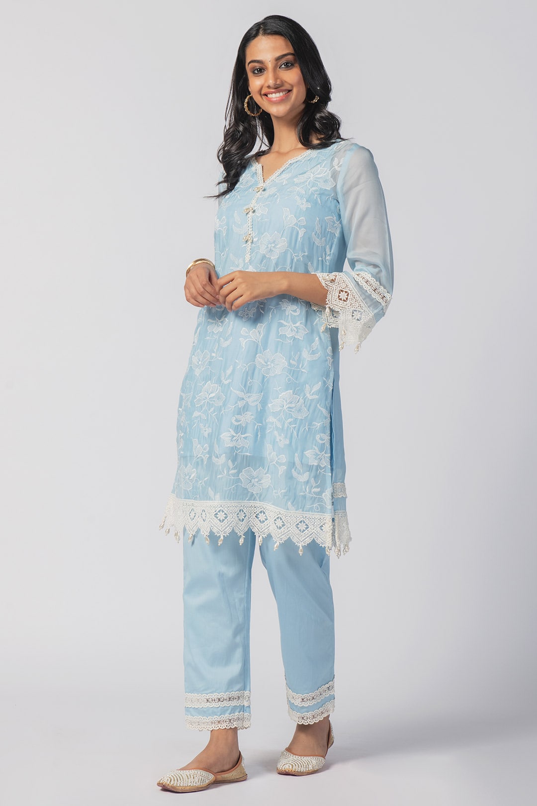 Maisy Tencel Luxe Organza Blue Kurta Set