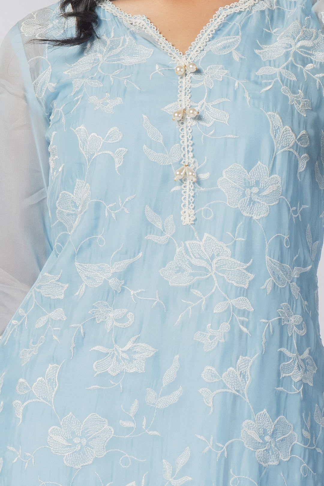 Maisy Tencel Luxe Organza Blue Kurta Set