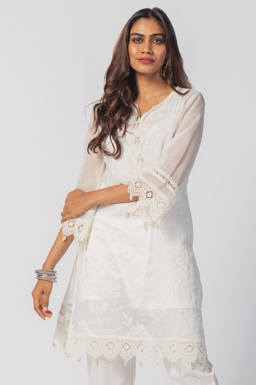 Maisy Tencel Luxe Organza Off White Kurta Set