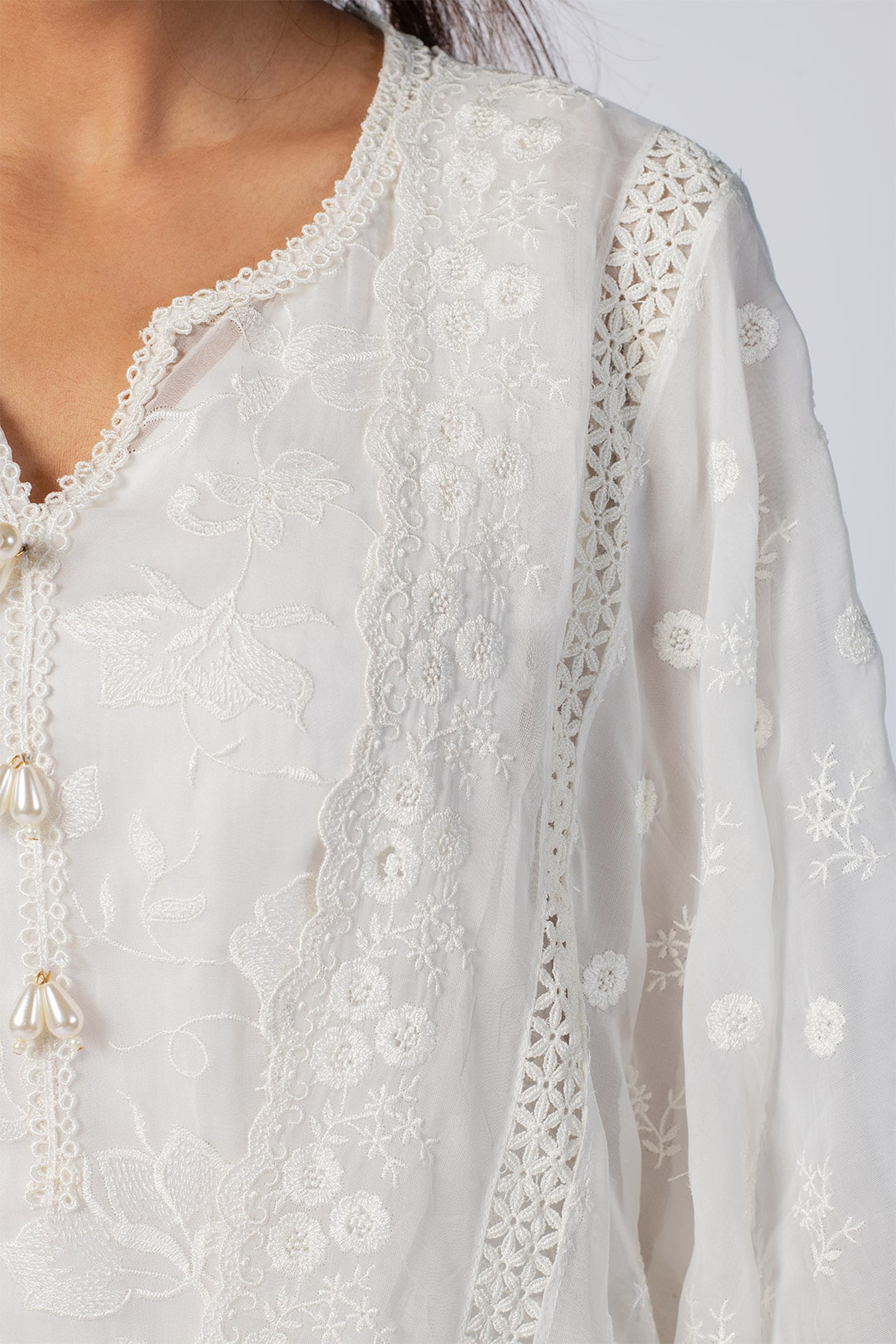 Maisy Tencel Luxe Organza Off White Kurta Set