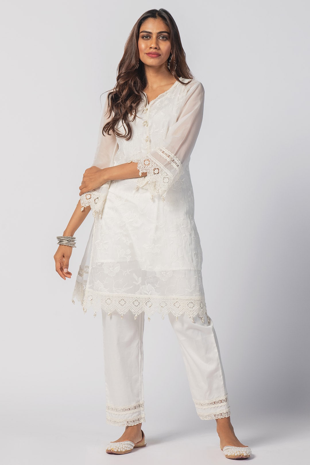 Maisy Tencel Luxe Organza Off White Kurta Set