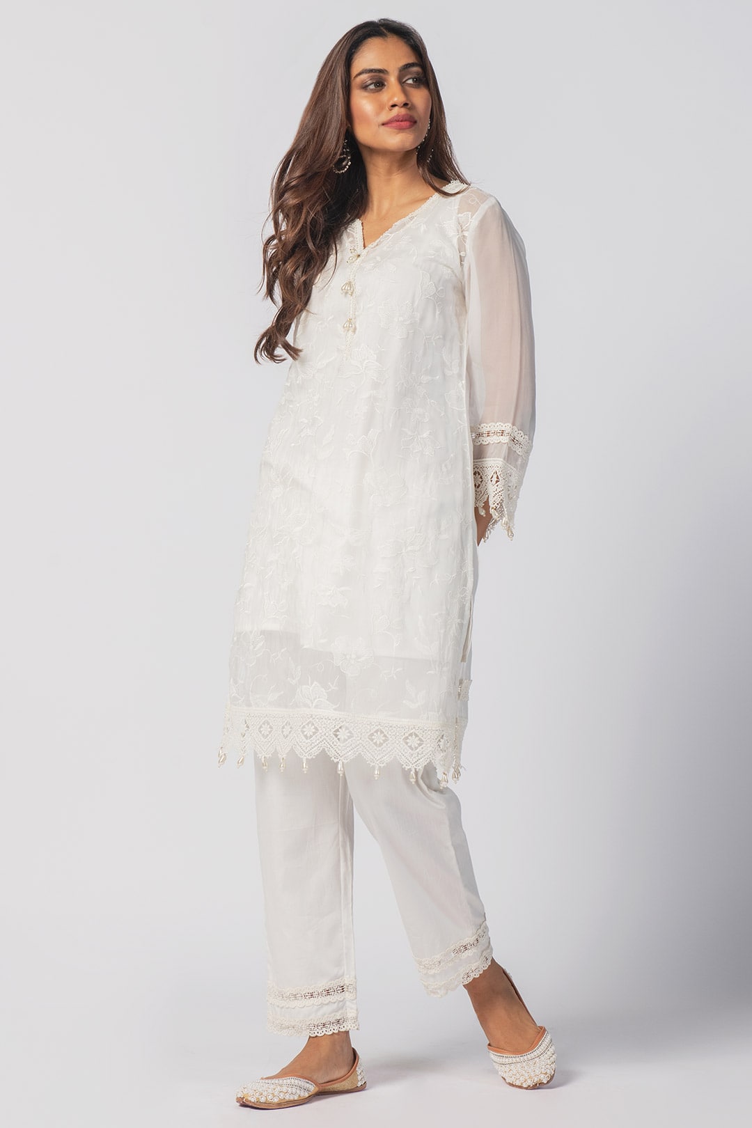 Maisy Tencel Luxe Organza Off White Kurta Set