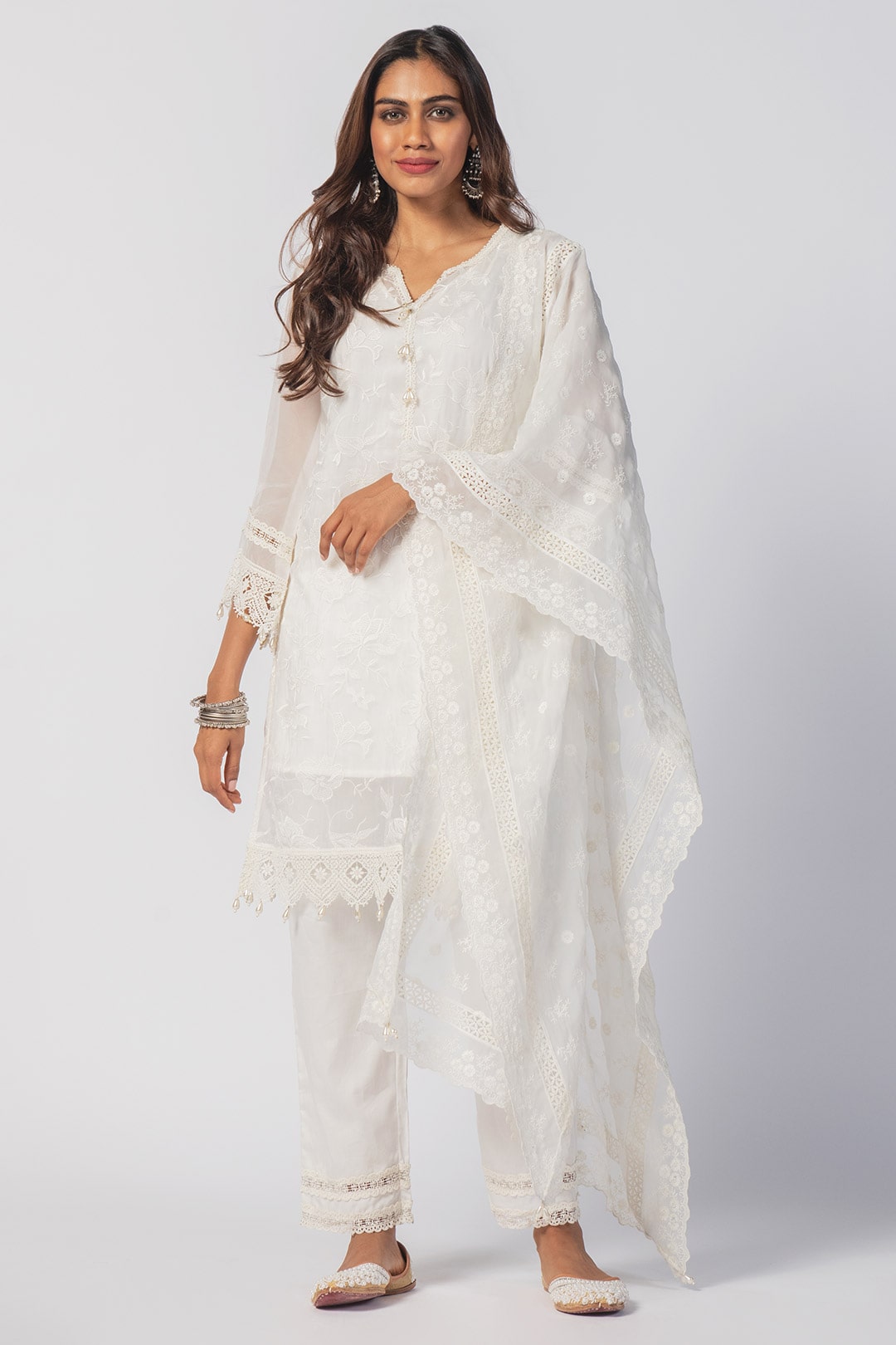 Maisy Tencel Luxe Organza Off White Kurta Set