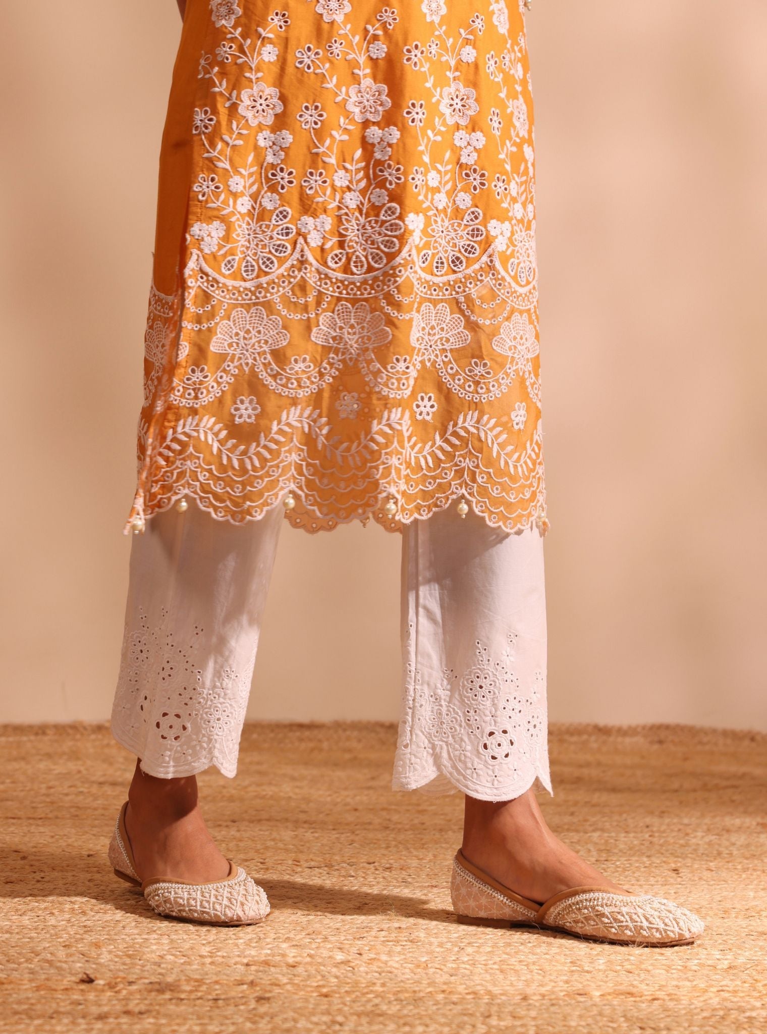 Suma Supima Cotton Orange Kurta With Cosette Pant