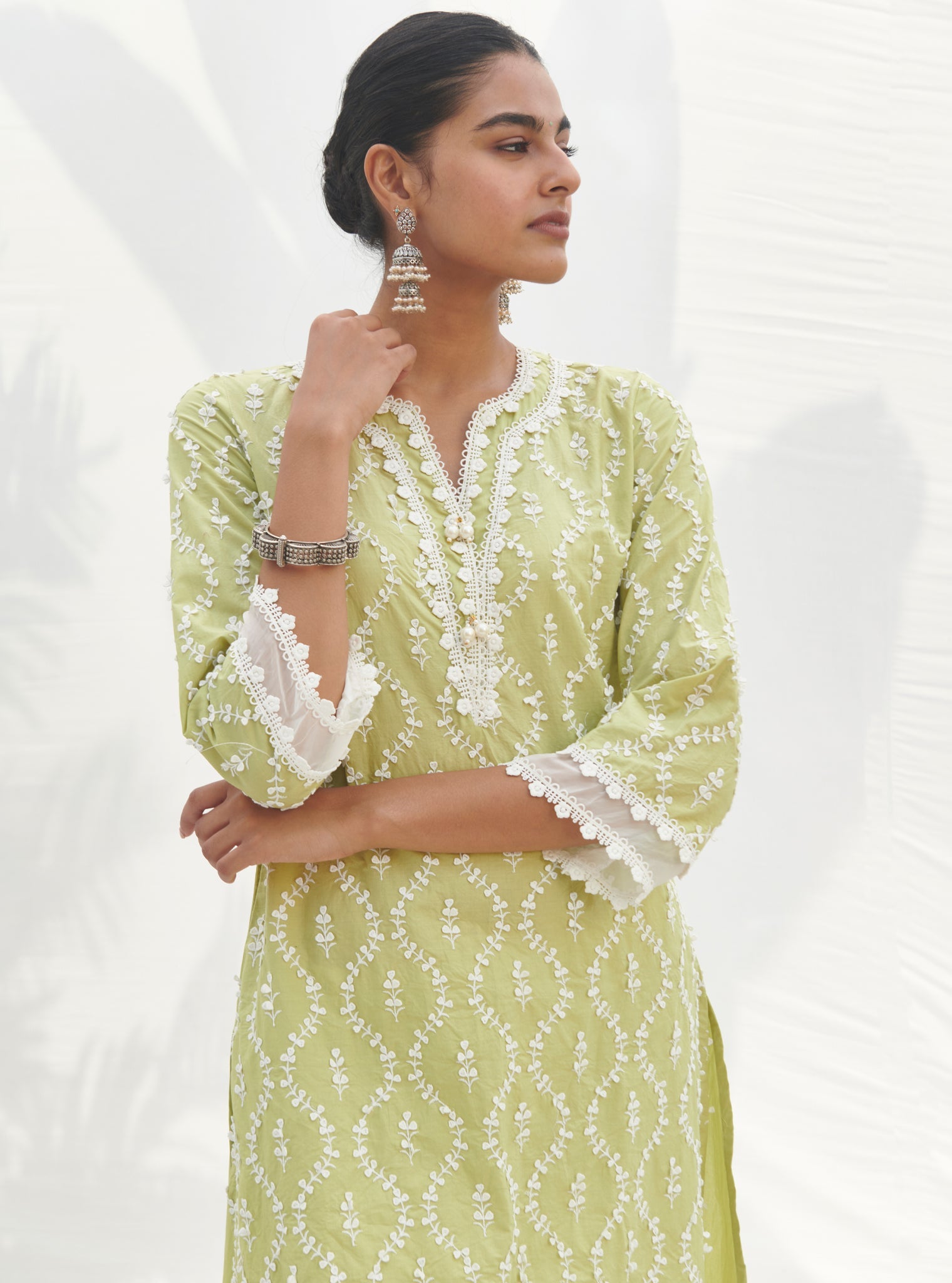 Maneri Supima Cotton Lime Kurta Set
