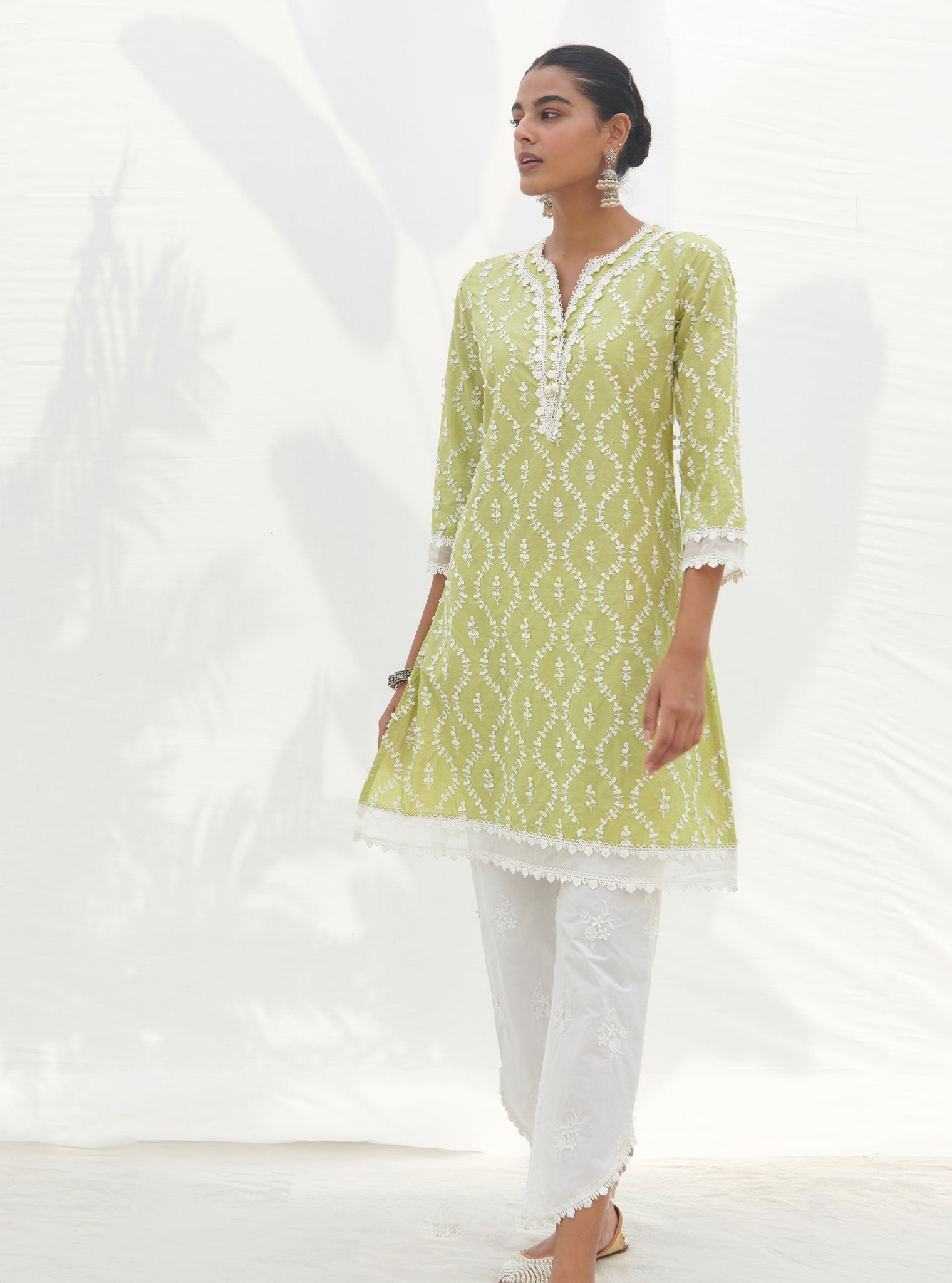 Maneri Supima Cotton Lime Kurta Set