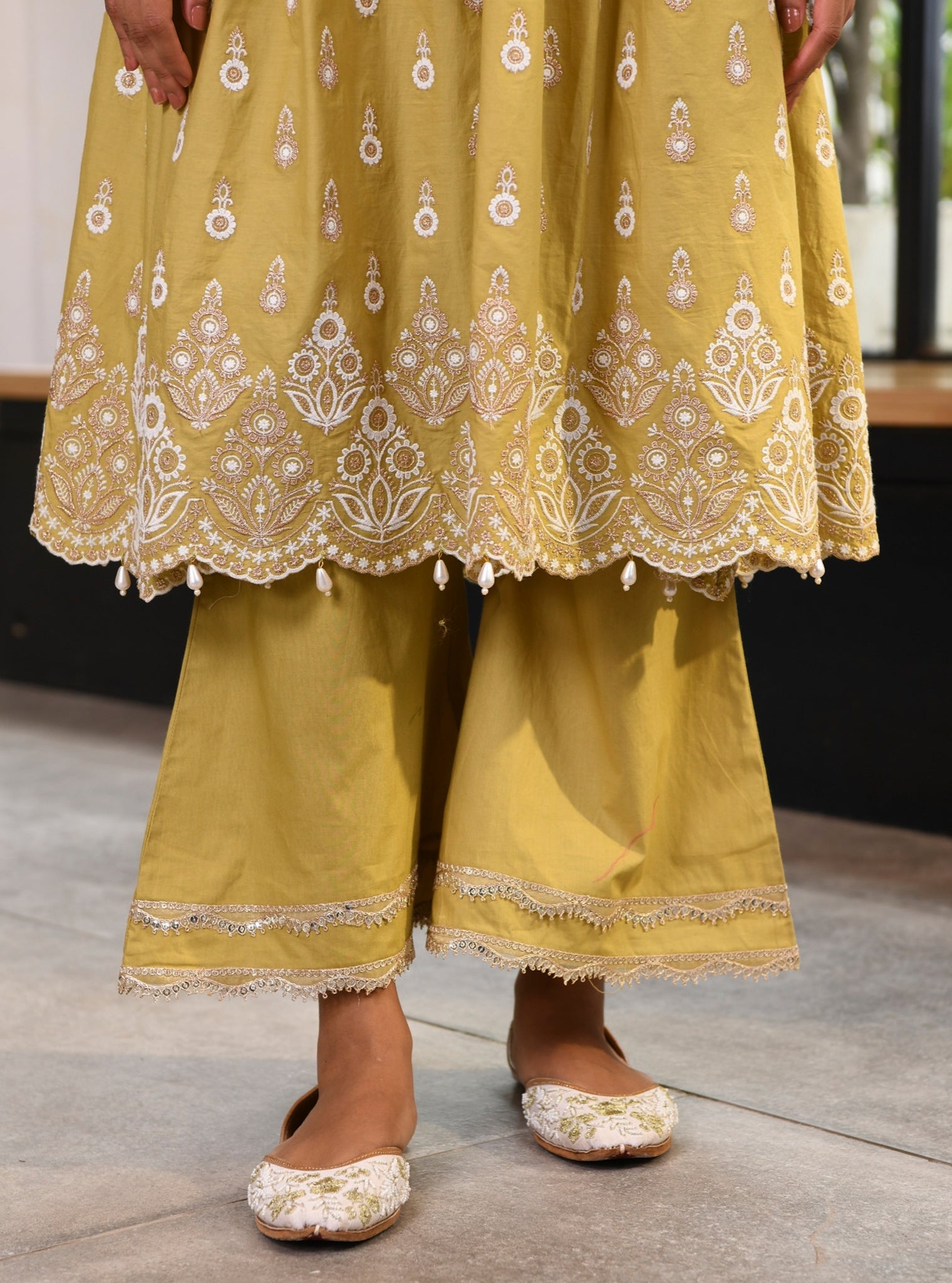 Marina Supima Cotton Green Anarkali Kurta Set