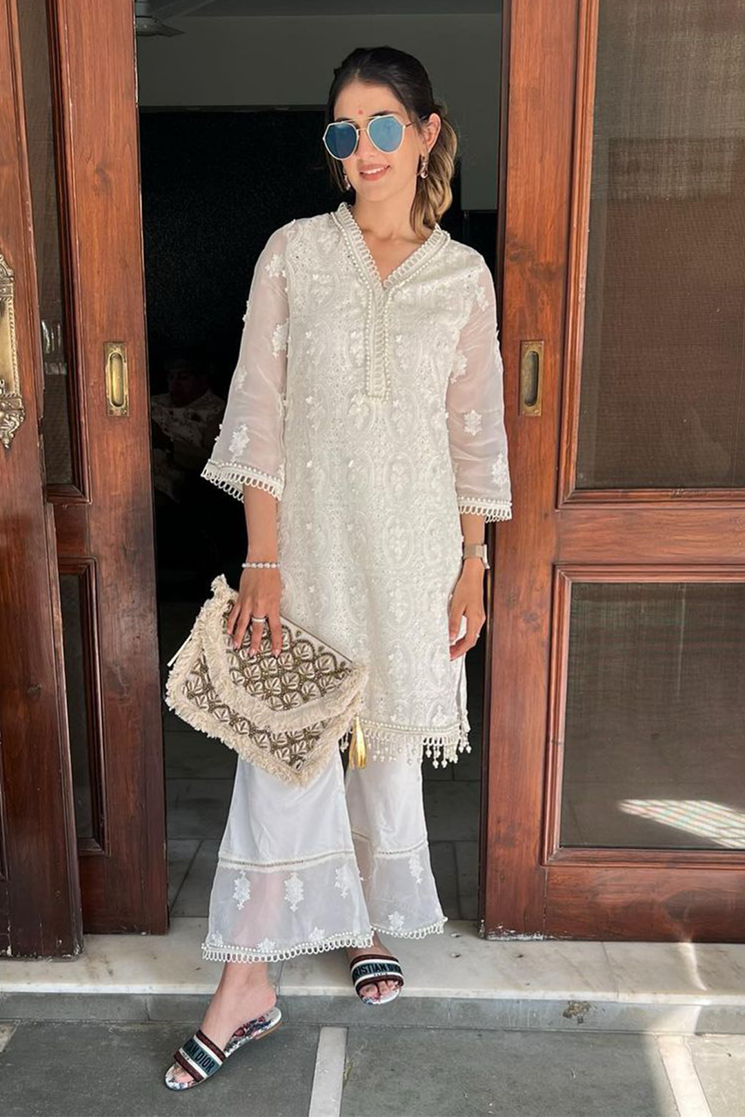 Savannah Tencel Luxe Organza Off White Kurta Set