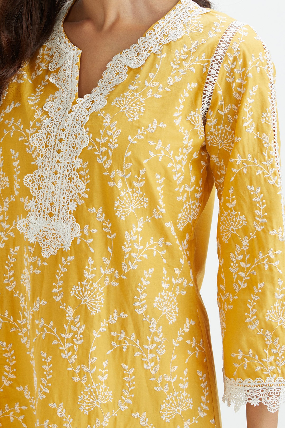 Mulmul Supima Cotton Merlin Mustard Kurta