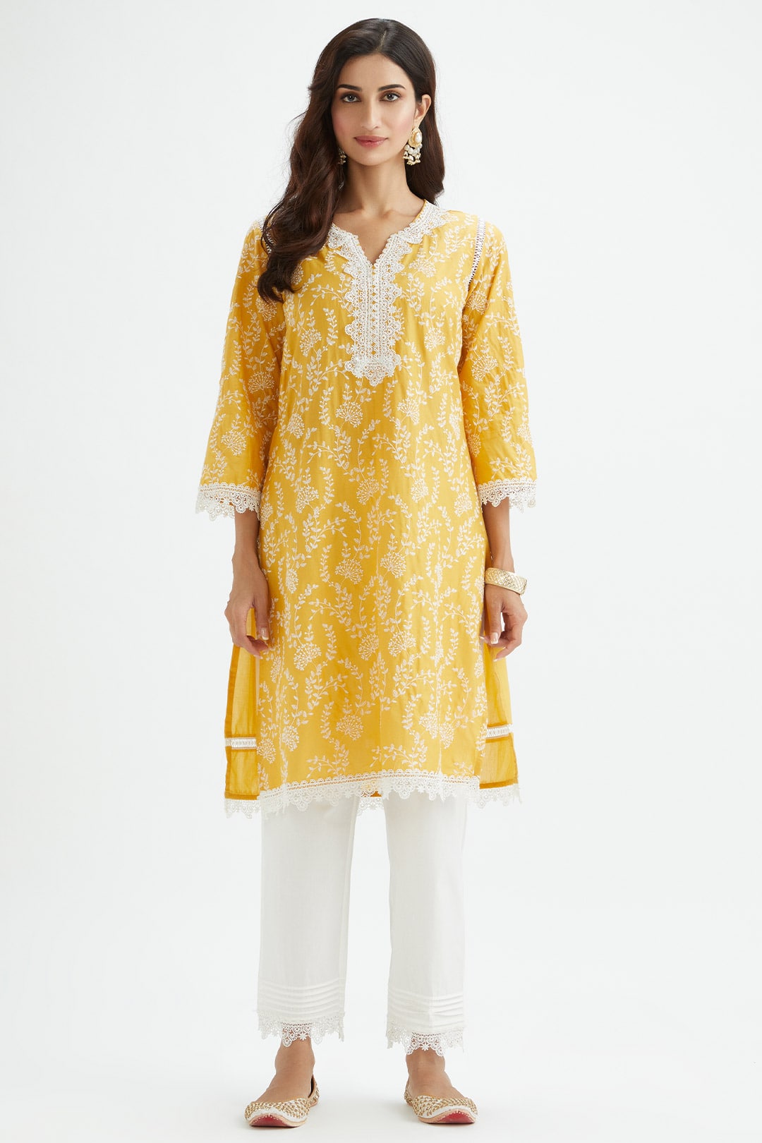 Mulmul Supima Cotton Merlin Mustard Kurta